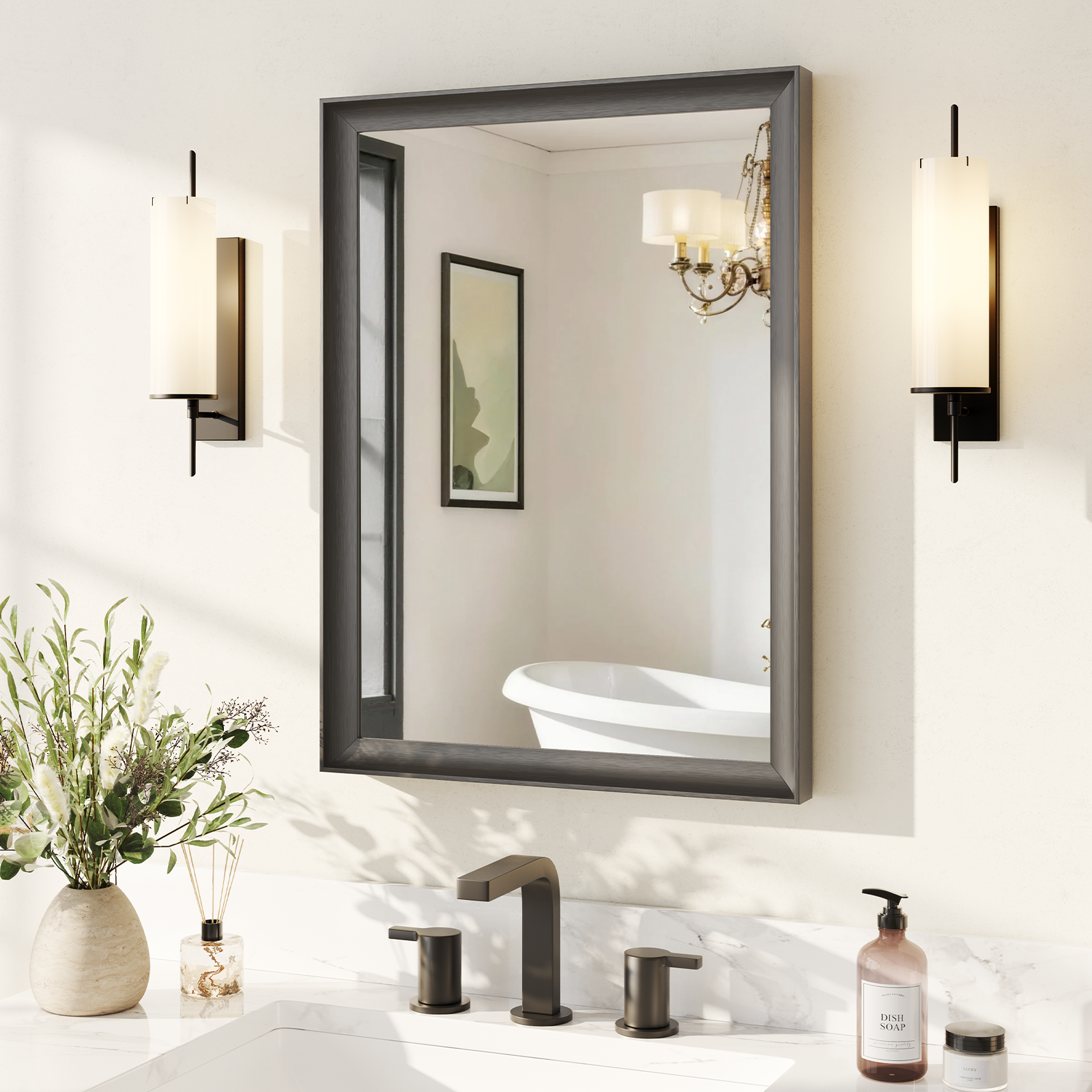 USHOWER Curva Mirror, Rectangular Black Metal Framed Mirror, 22'' x 30''