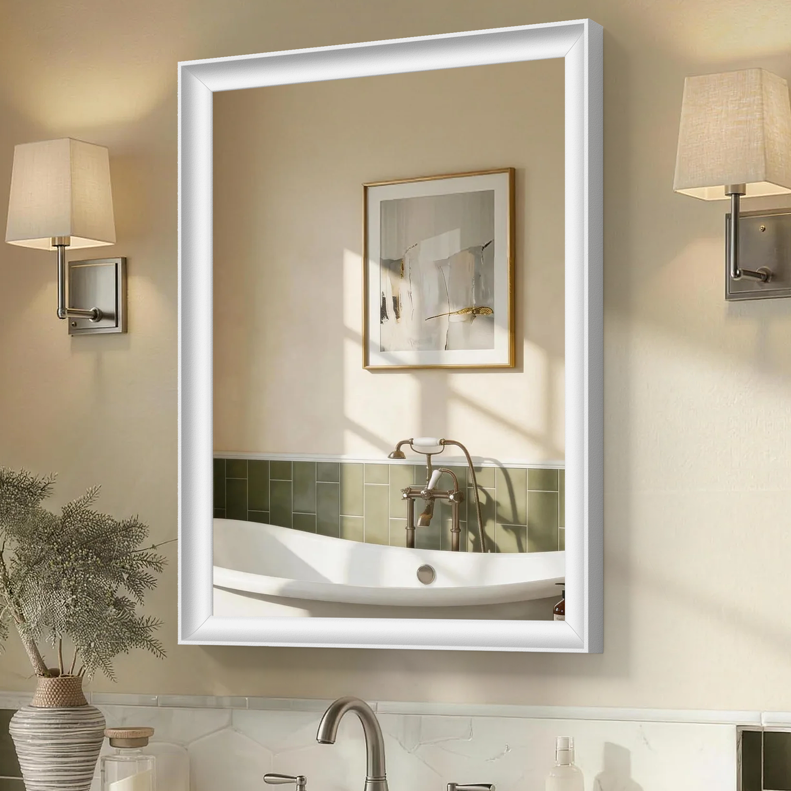 USHOWER Curva Mirror, Rectangular White Metal Framed Mirror, 22'' x 30''
