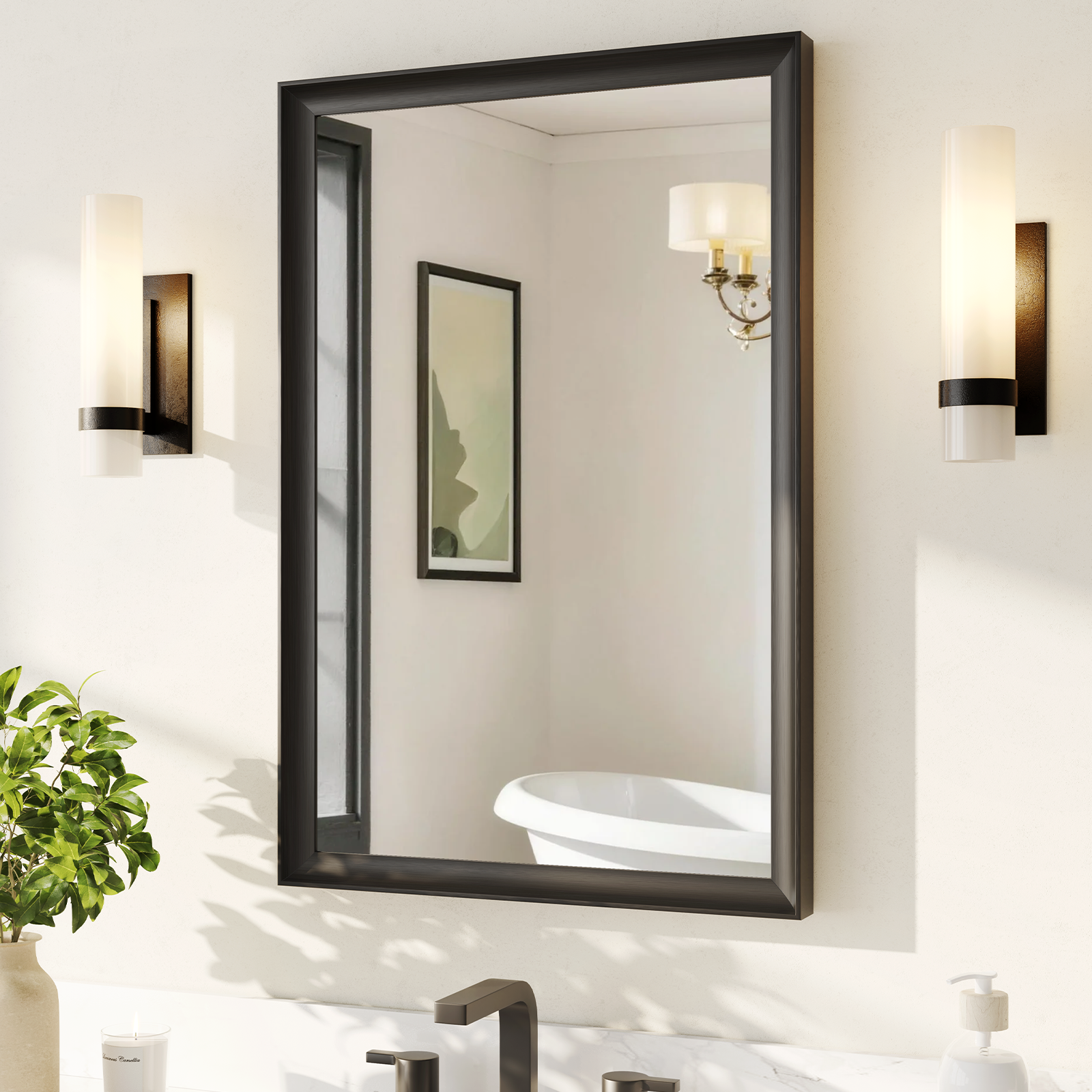 USHOWER Curva Mirror, Rectangular Black Metal Framed Mirror, 24'' x 36''