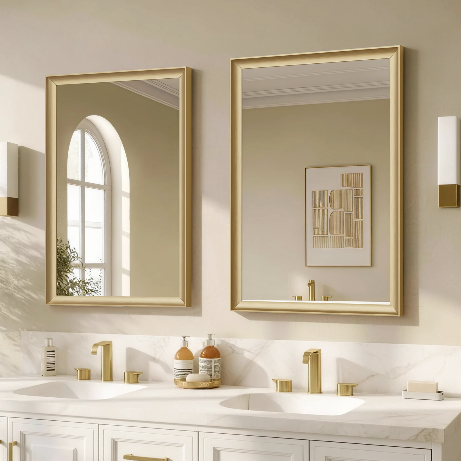 USHOWER Curva Mirror, 2-Pack Rectangular Gold Metal Framed Mirror, 24'' x 36''