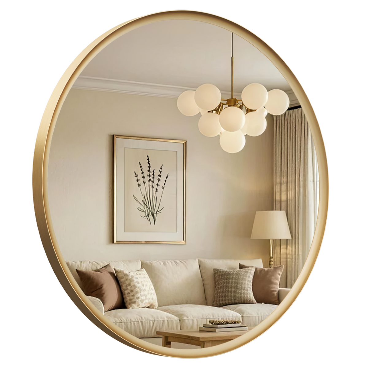 USHOWER Curva Round Bathroom Mirror 30 Inch, Brushed Gold Circle Mirror Over Sink Vanity