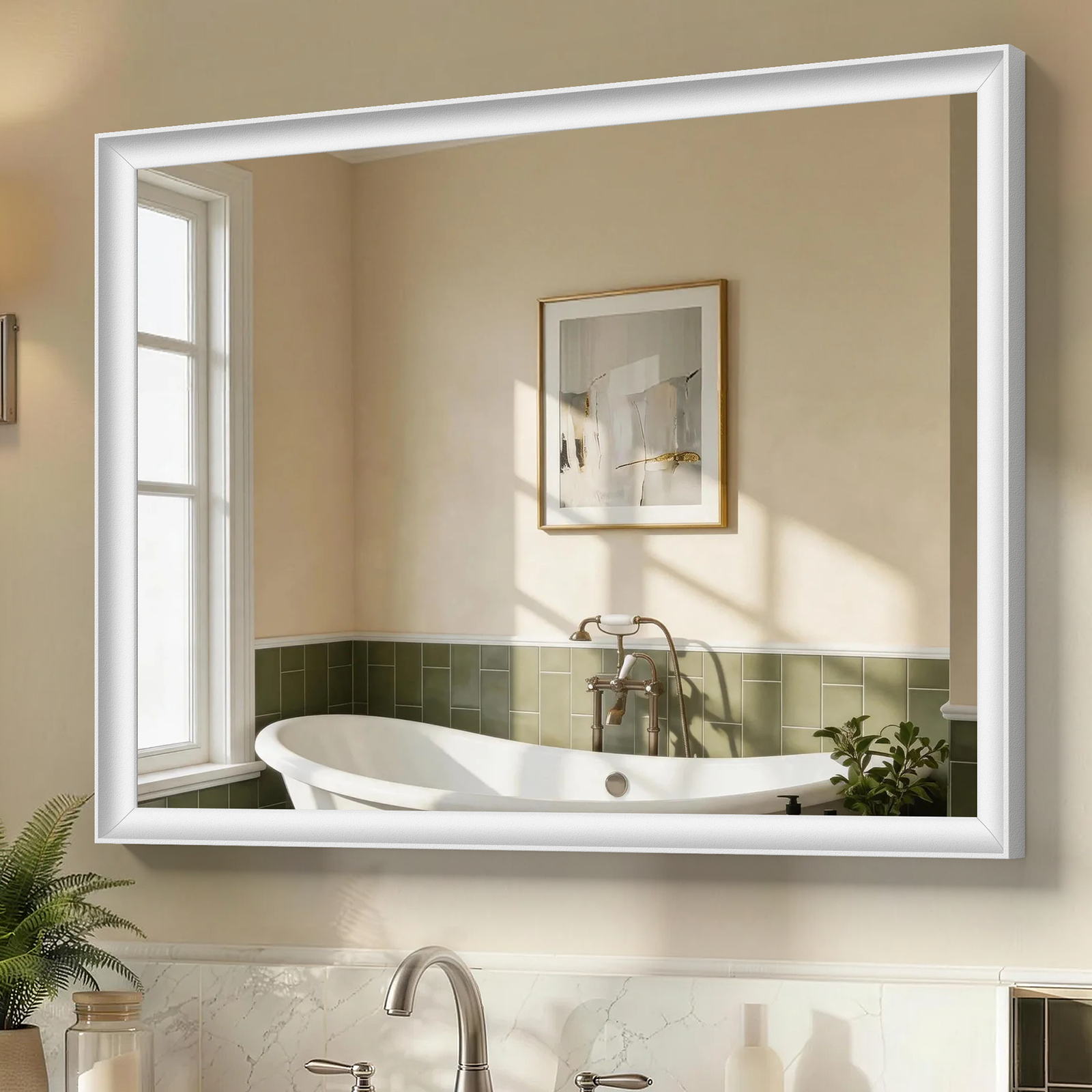 USHOWER Curva Mirror, Rectangular White Metal Framed Mirror, 30'' x 40''