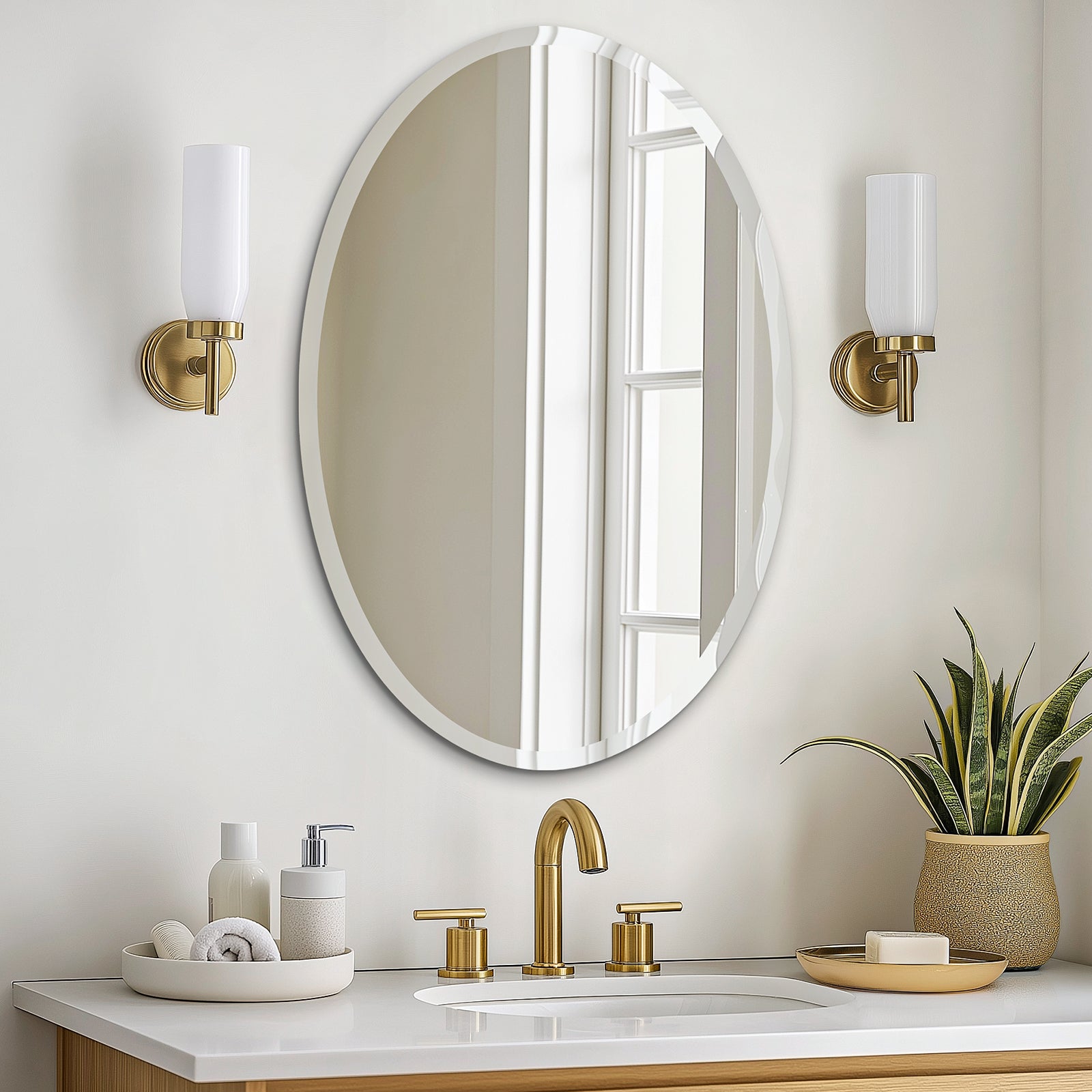 USHOWER Kadra Series – 24'' x 36'' Frameless Oval Bathroom Mirror