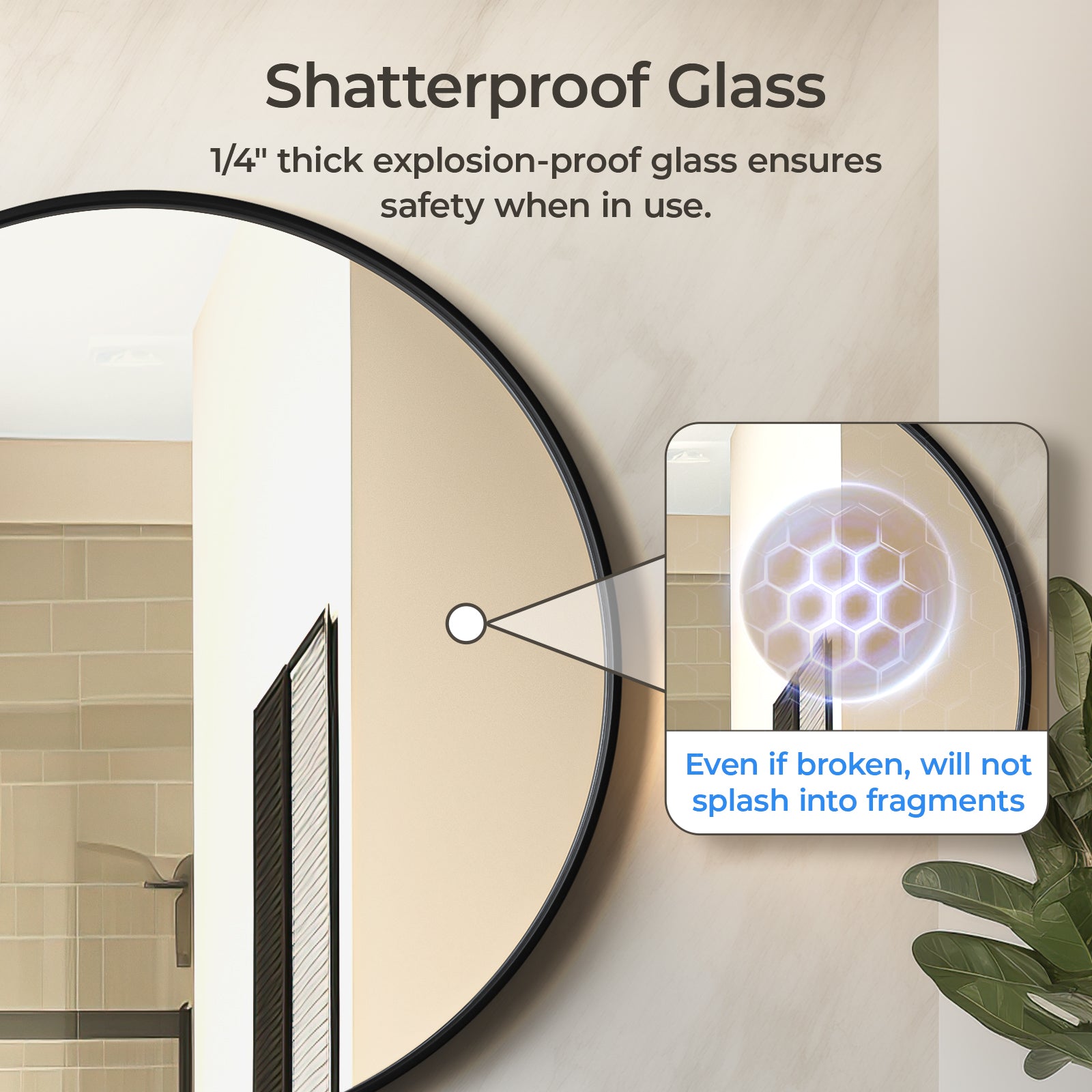 USHOWER Nwar Series – 36'' Black Round Bathroom Mirror