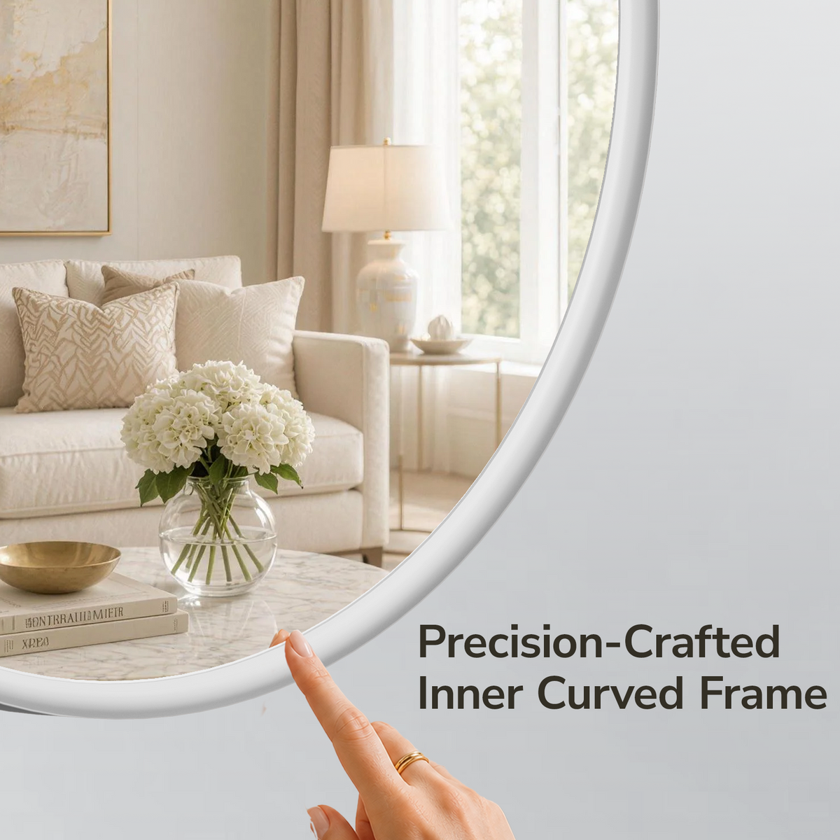 USHOWER Curva Round Bathroom Mirror 36 Inch, Brushed Nickel Circle Mirror Over Sink Vanity