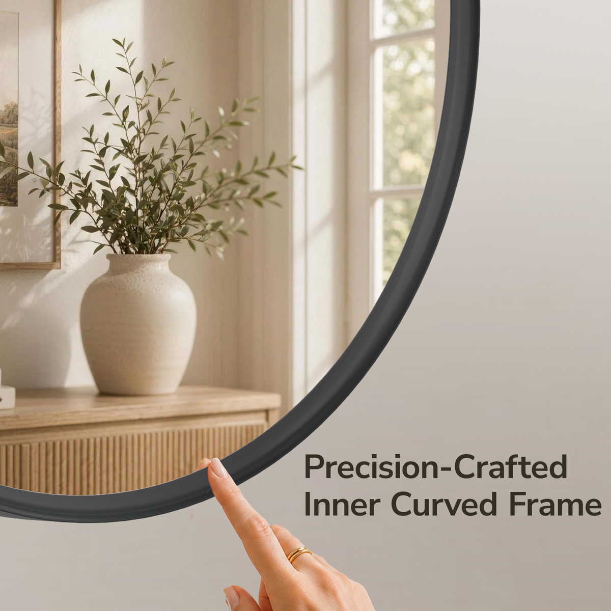 USHOWER Curva Round Bathroom Mirror 36 Inch, Black Circle Mirror Over Sink Vanity