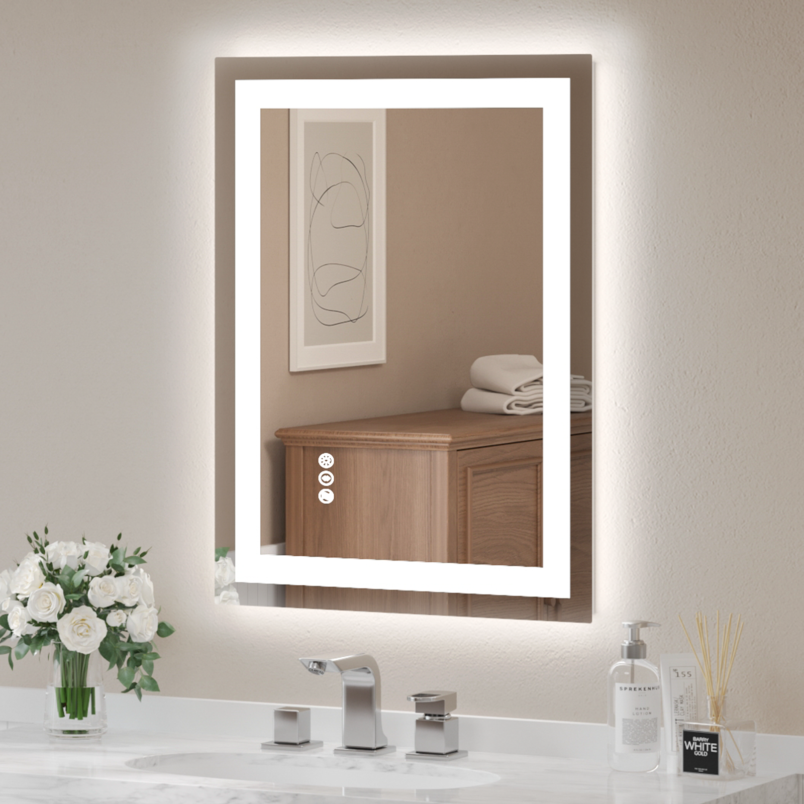 USHOWER Klara Series 32x24 Rectangular LED Bathroom Mirror with Front and Back Lighting, Wall Mounted Above Vanity