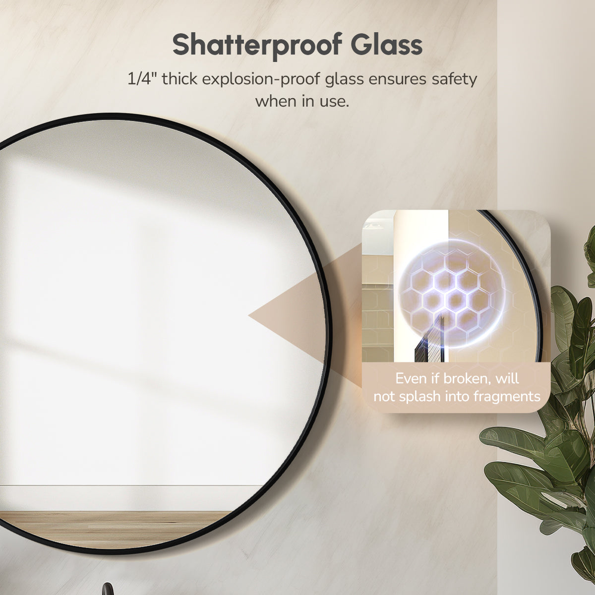 USHOWER Nwar Series – Shatterproof Mirror with 1/4" Tempered Glass for Safe Bathroom Use