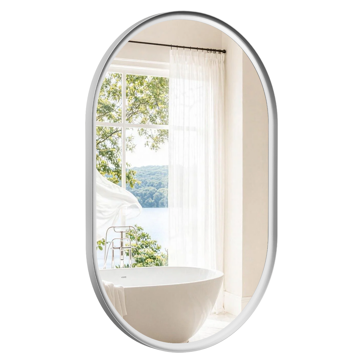 USHOWER Curva Brushed Nickel Oval Mirror 24x36 Inch, Oval Bathroom Mirror