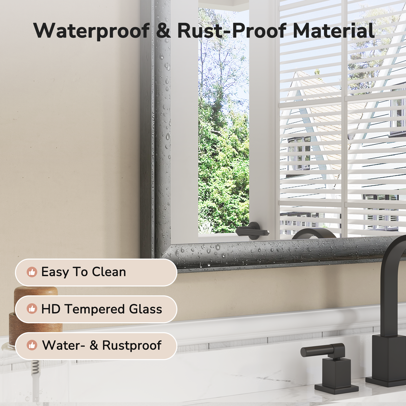 USHOWER Curva Mirror, Rectangular Black Metal Framed Mirror, 22'' x 30''