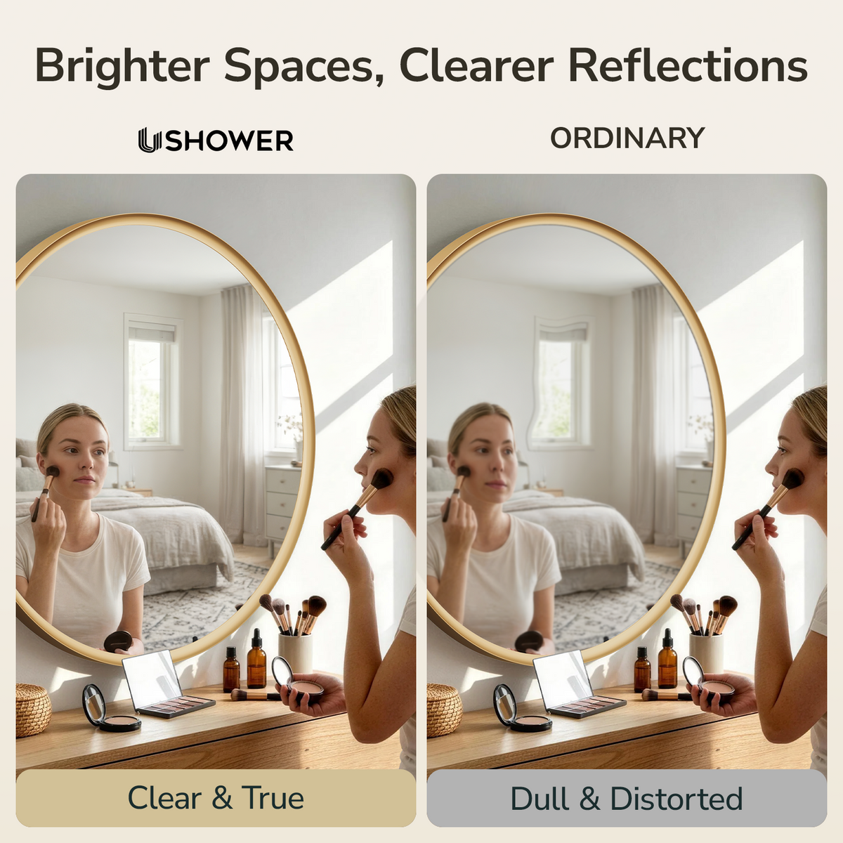 USHOWER Curva Round Bathroom Mirror 36 Inch, Brushed Gold Circle Mirror Over Sink Vanity