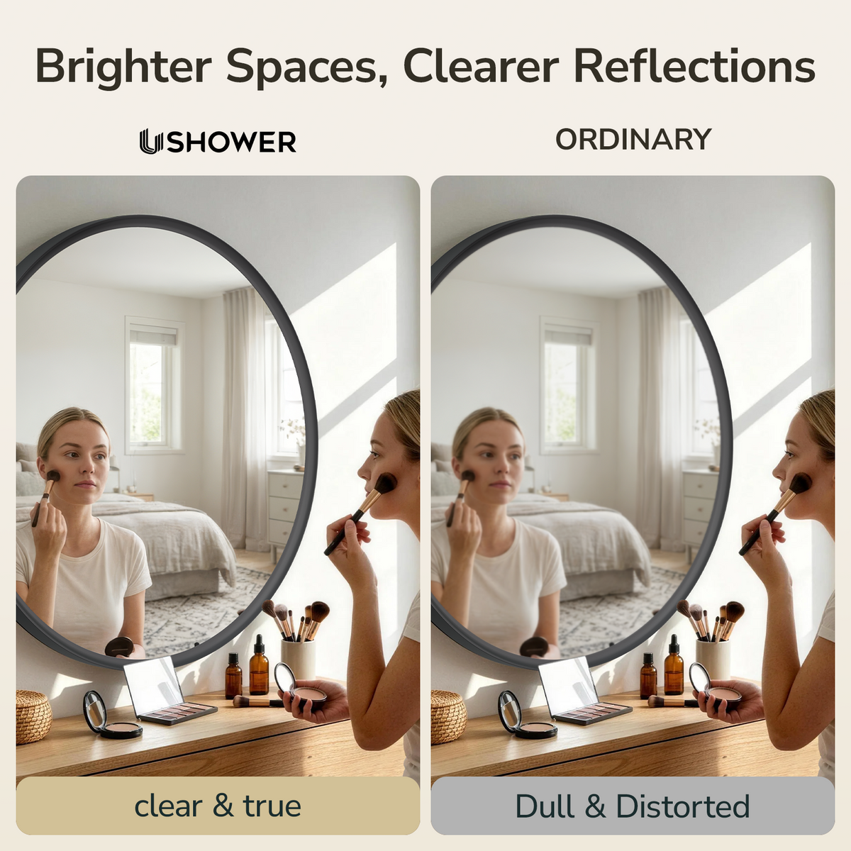 USHOWER Curva Round Bathroom Mirror 36 Inch, Black Circle Mirror Over Sink Vanity