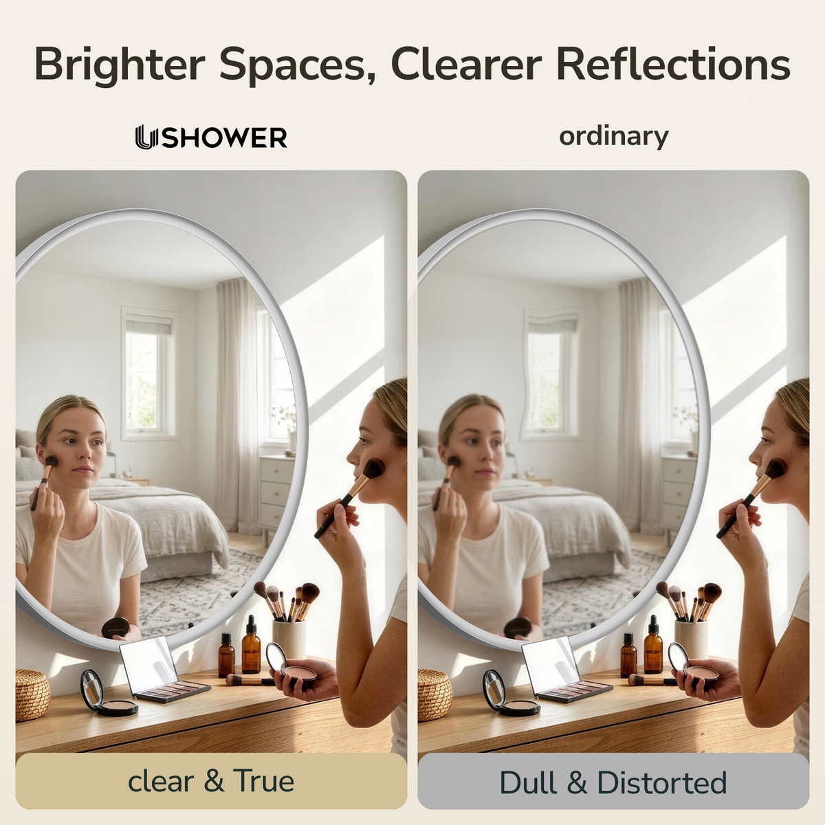 USHOWER Curva Round Bathroom Mirror 36 Inch, Brushed Nickel Circle Mirror Over Sink Vanity
