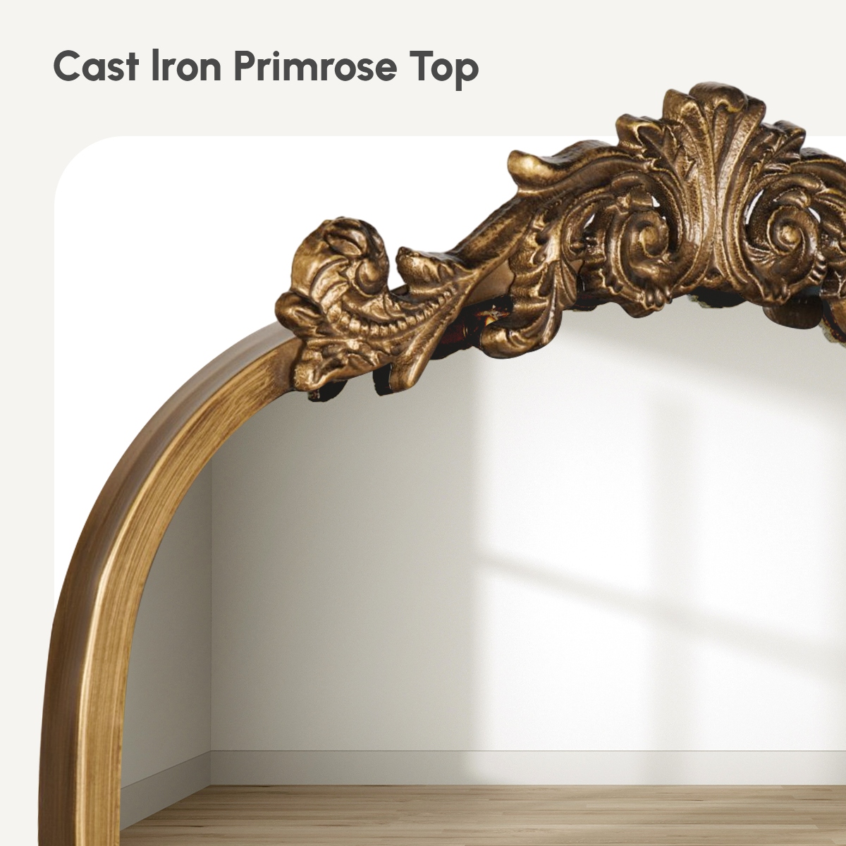USHOWER Retra Series 19x31 Arched Gold Vintage Mirror with Cast Iron Primrose Top Design