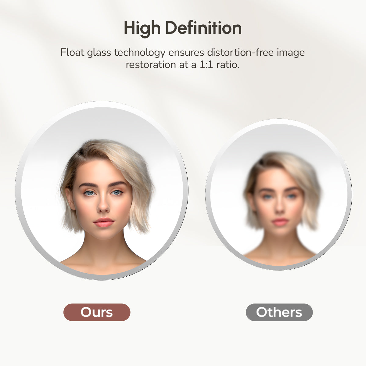 high definition round vanity mirror with float glass 1:1 true reflection clear distortion free imaging