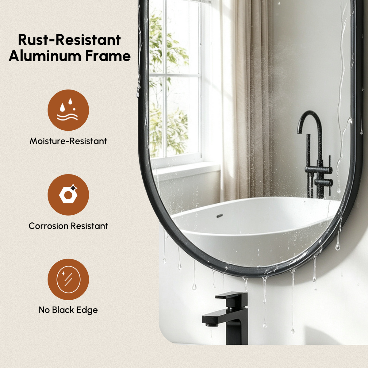 USHOWER Curva Black Oval Mirror 24x36 Inch, Oval Bathroom Mirror