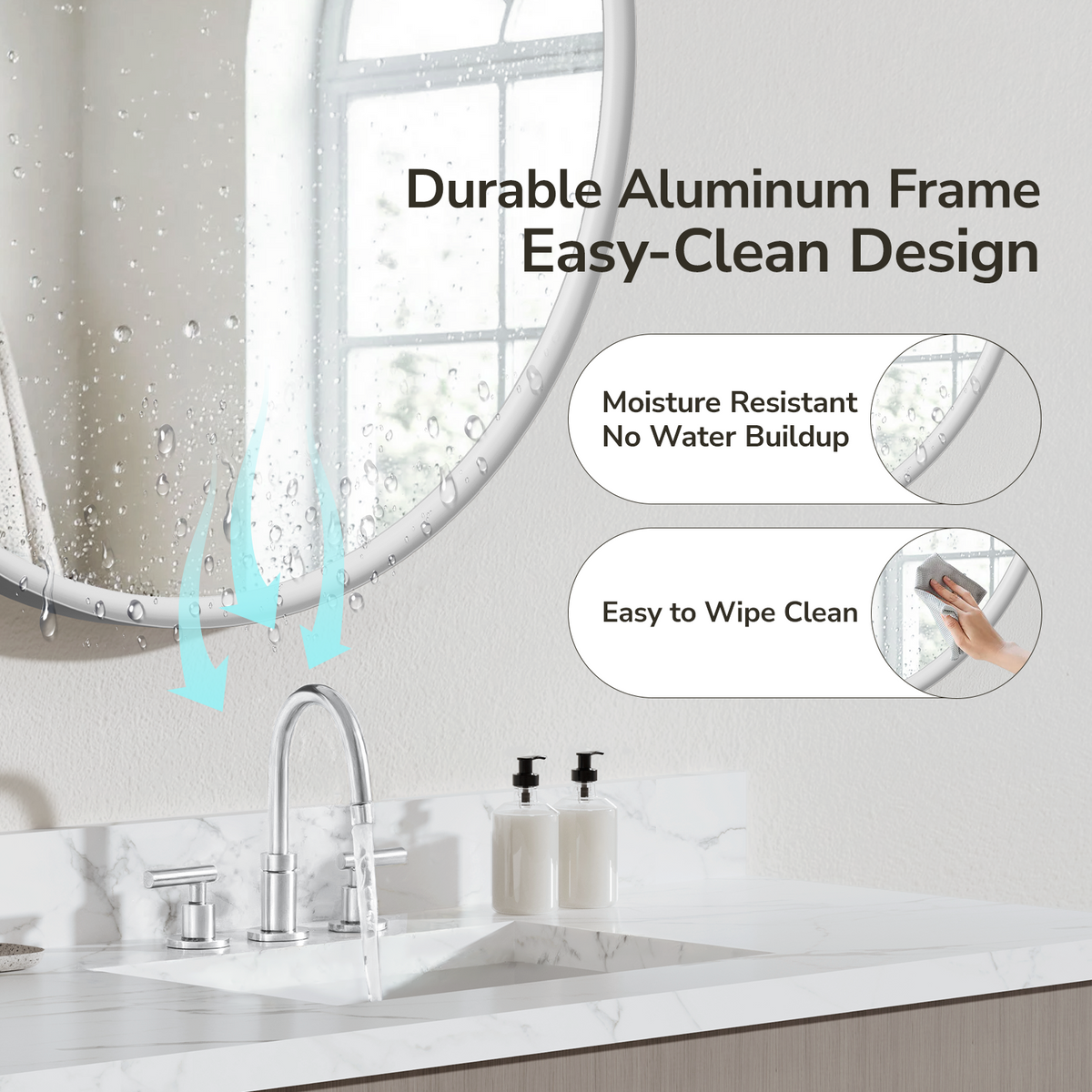 USHOWER Curva Round Bathroom Mirror 36 Inch, Brushed Nickel Circle Mirror Over Sink Vanity