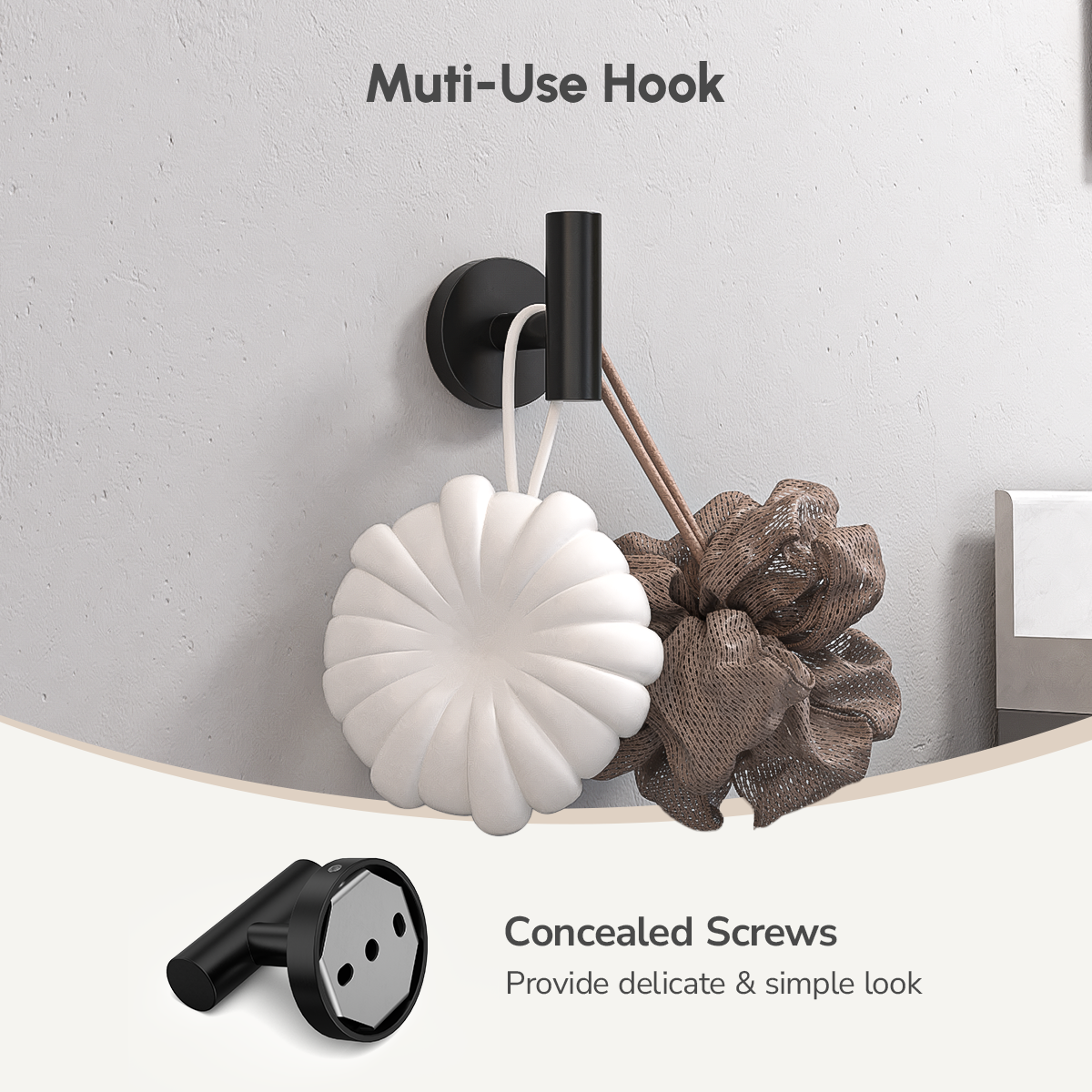 Multi-Purpose Robe Hook from USHOWER Matuko Series – Concealed Screws and Clean Look for Loofahs, or Robes