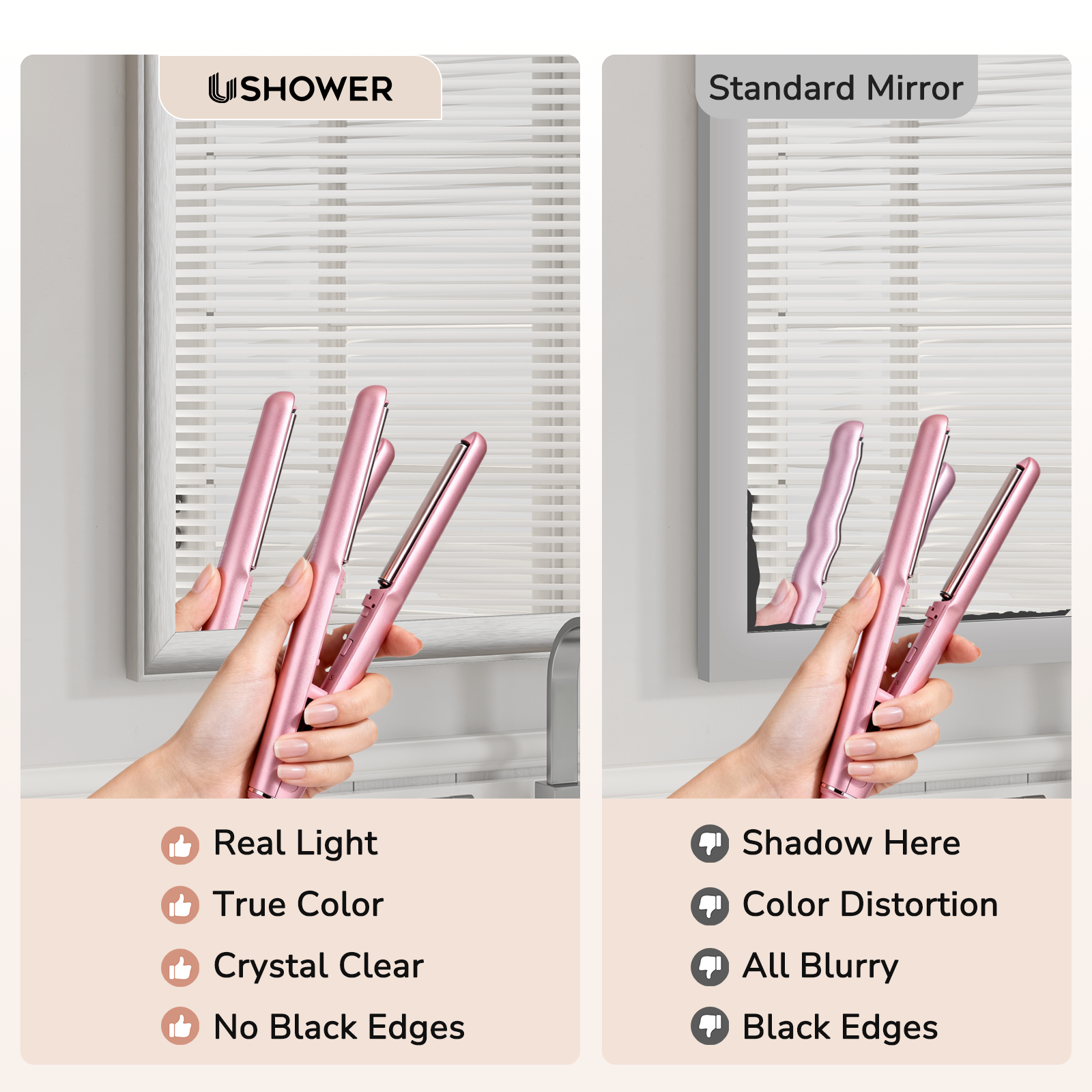 USHOWER Curva Mirror, Rectangular Silver Metal Framed Mirror, 22'' x 30''