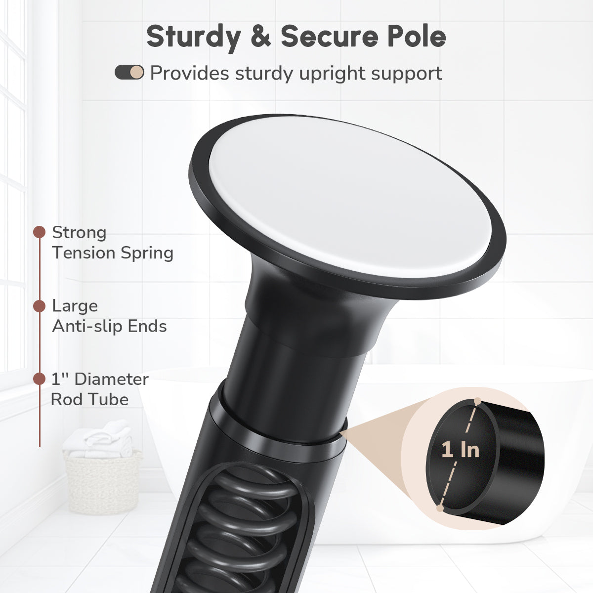 USHOWER Stokado Corner Shower Caddy Tension Pole Features Strong Tension Spring and Anti-Slip Pads for Stable Support