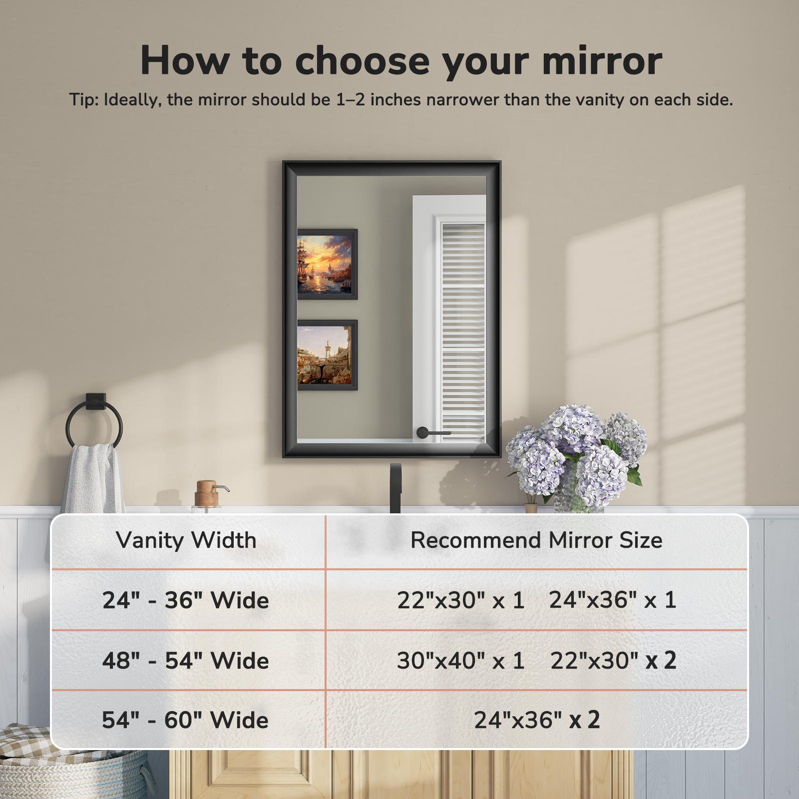 USHOWER Curva Mirror, Rectangular Black Metal Framed Mirror, 22'' x 30''