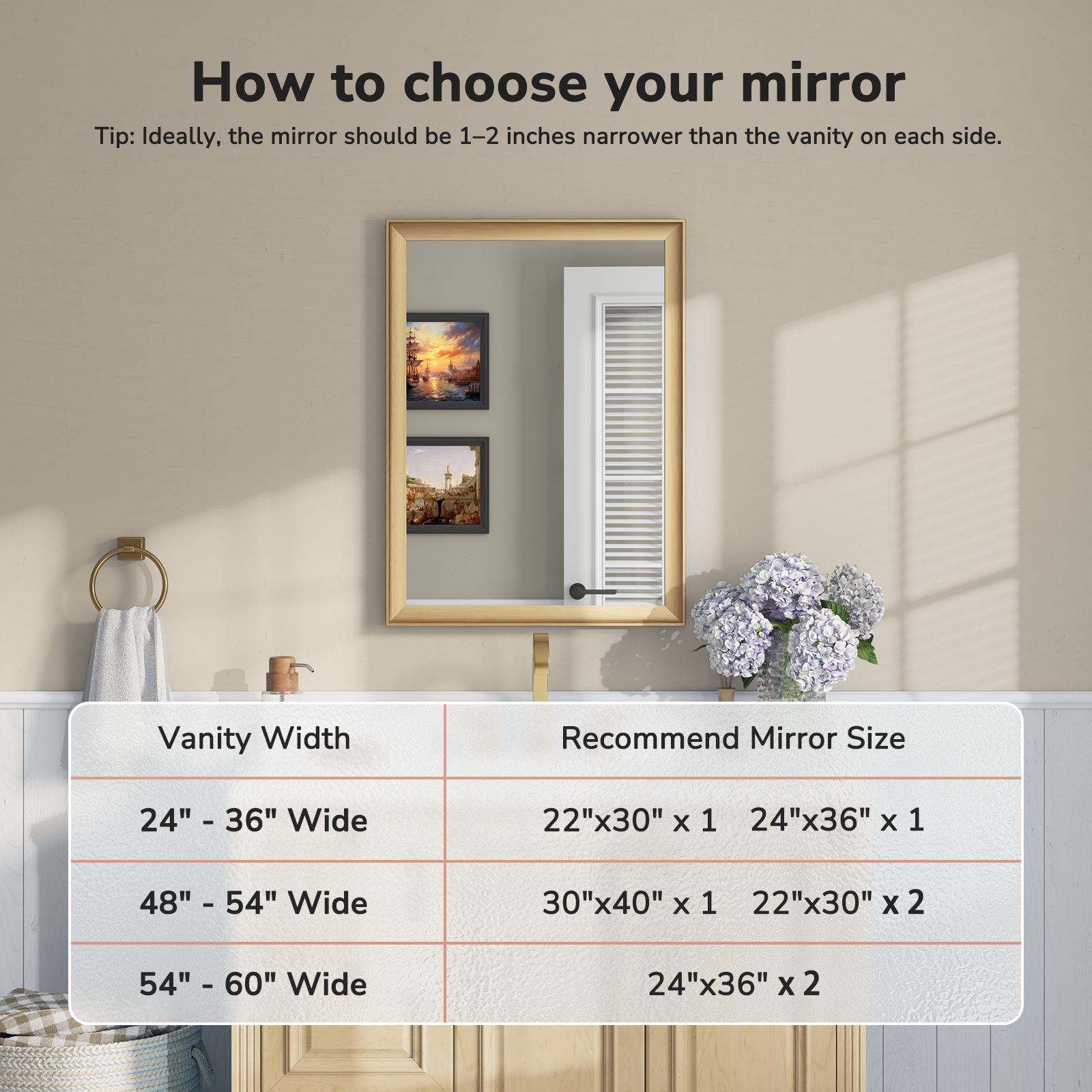 USHOWER Curva Mirror, Rectangular Gold Metal Framed Mirror, 22'' x 30''