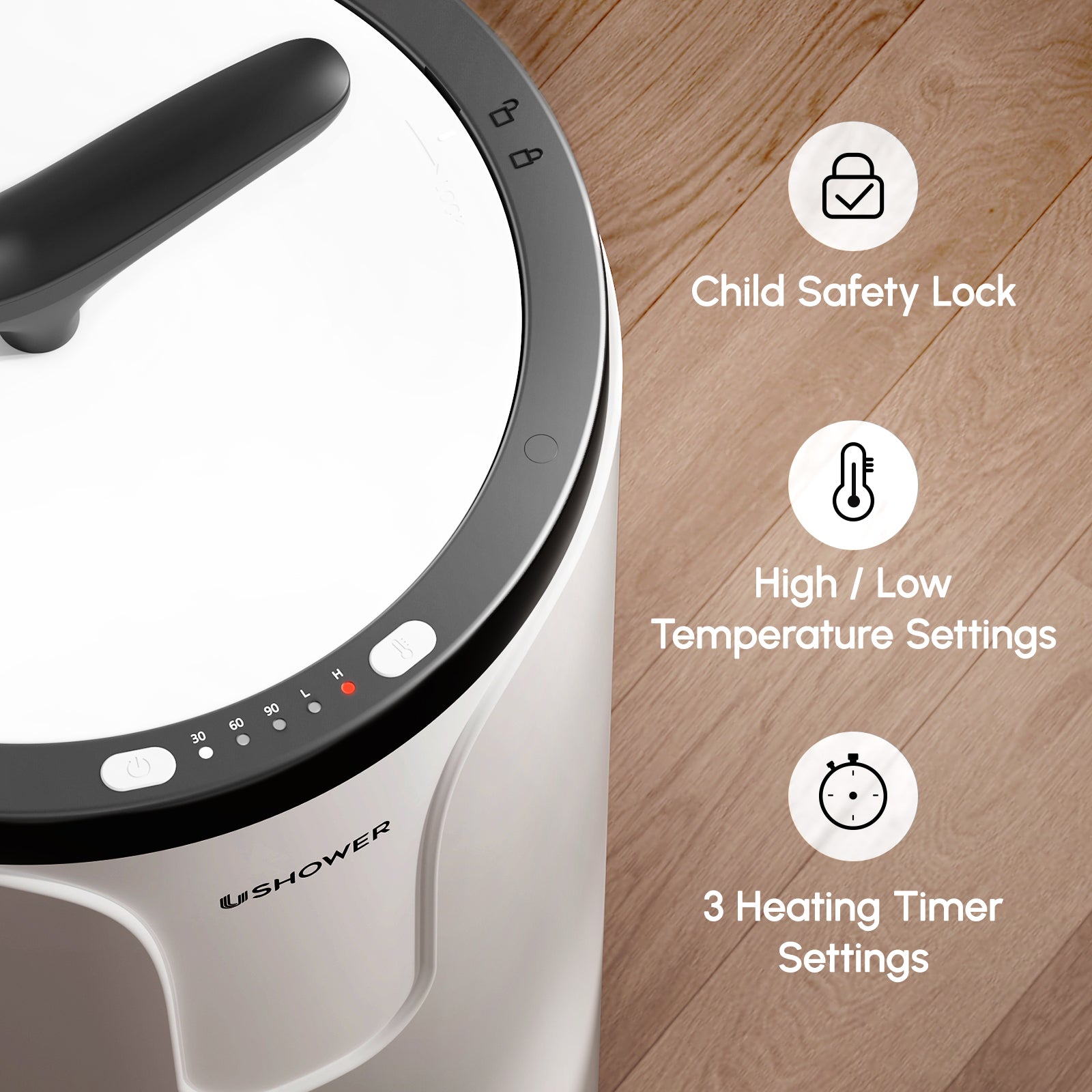 Digital towel warmer with adjustable timer child safety lock and temperature settings