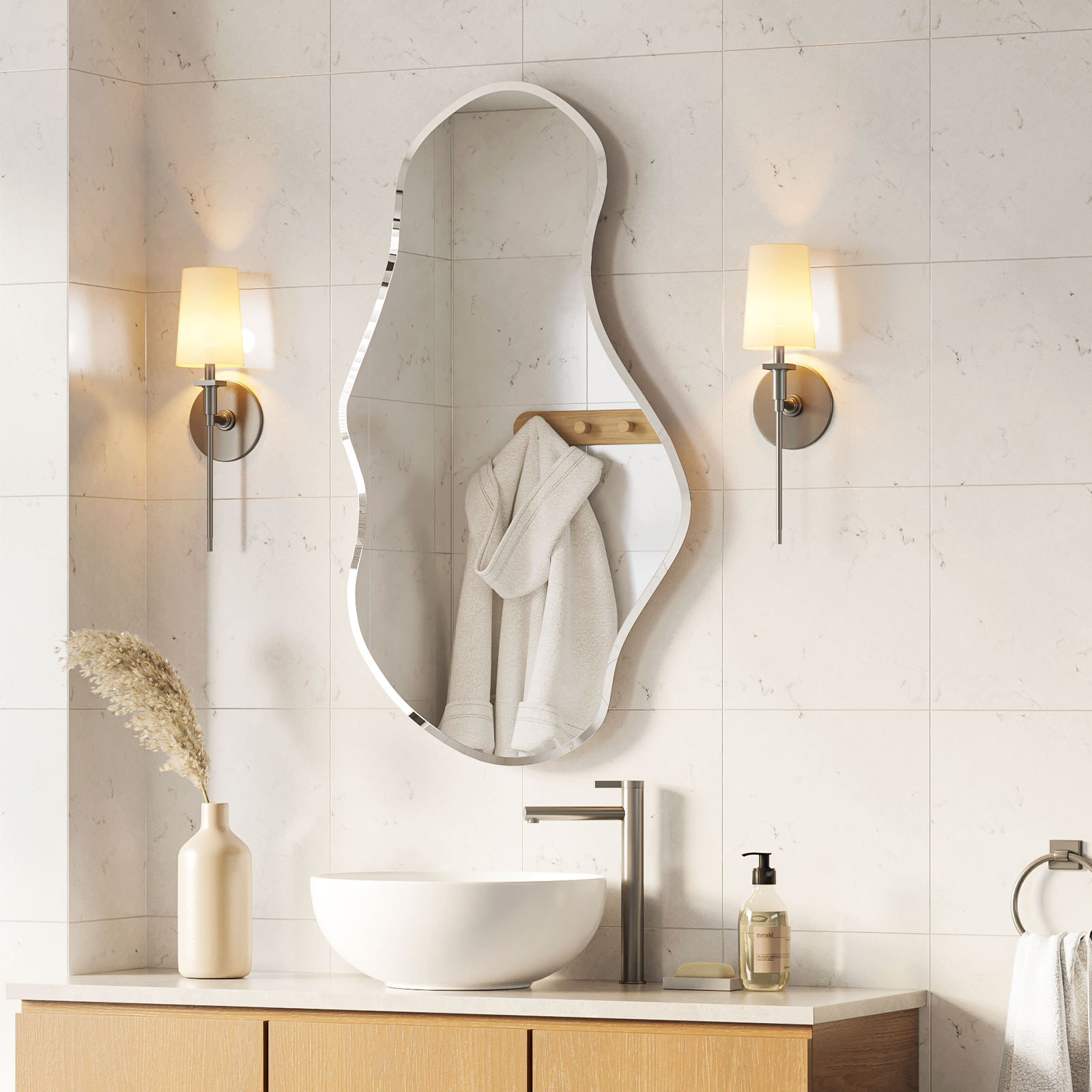 wavy wall mirror for bathroom vanity stylish irregular decorative design