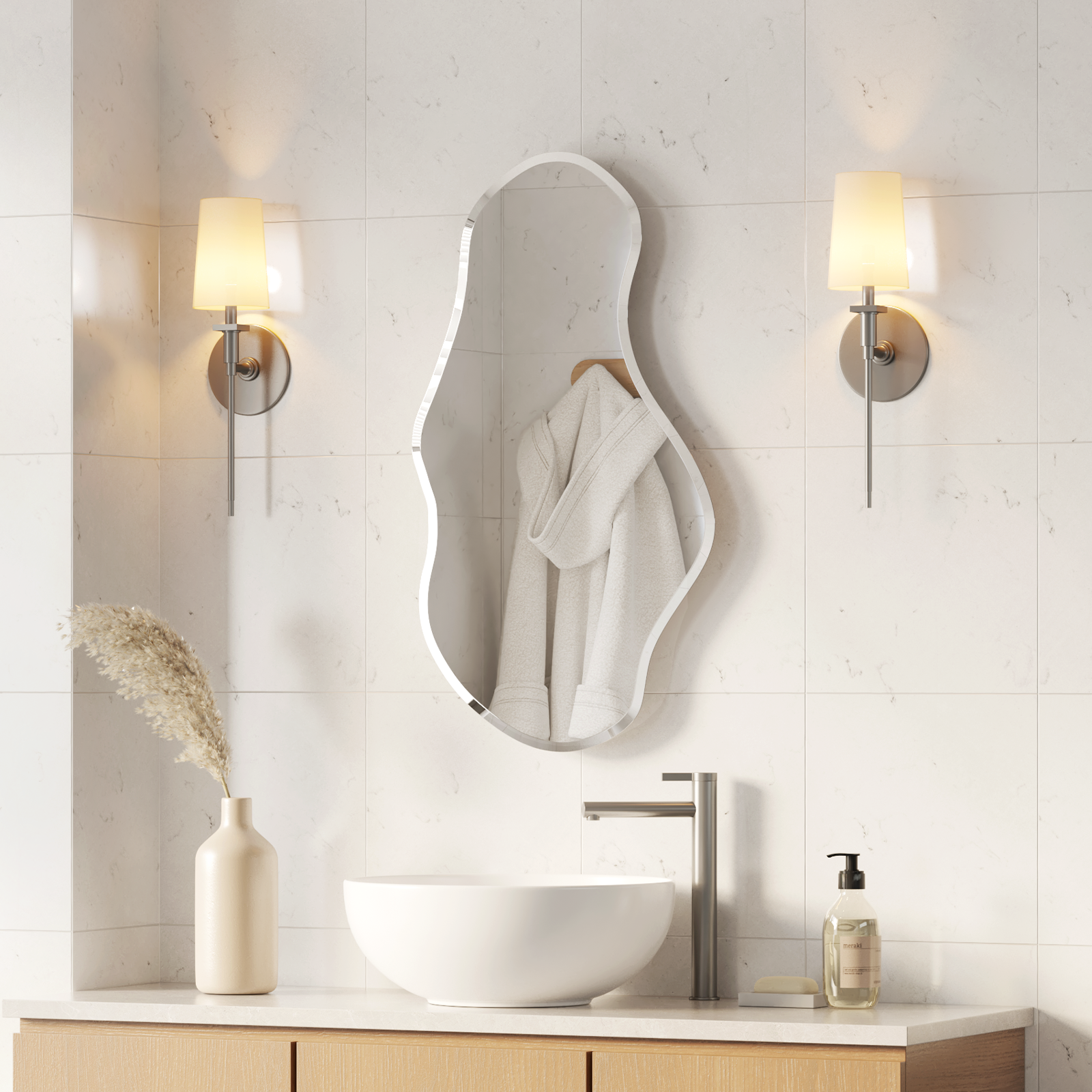 USHOWER Mura Wavy Mirror, 20'' x 36'' Irregular Wall Mirror