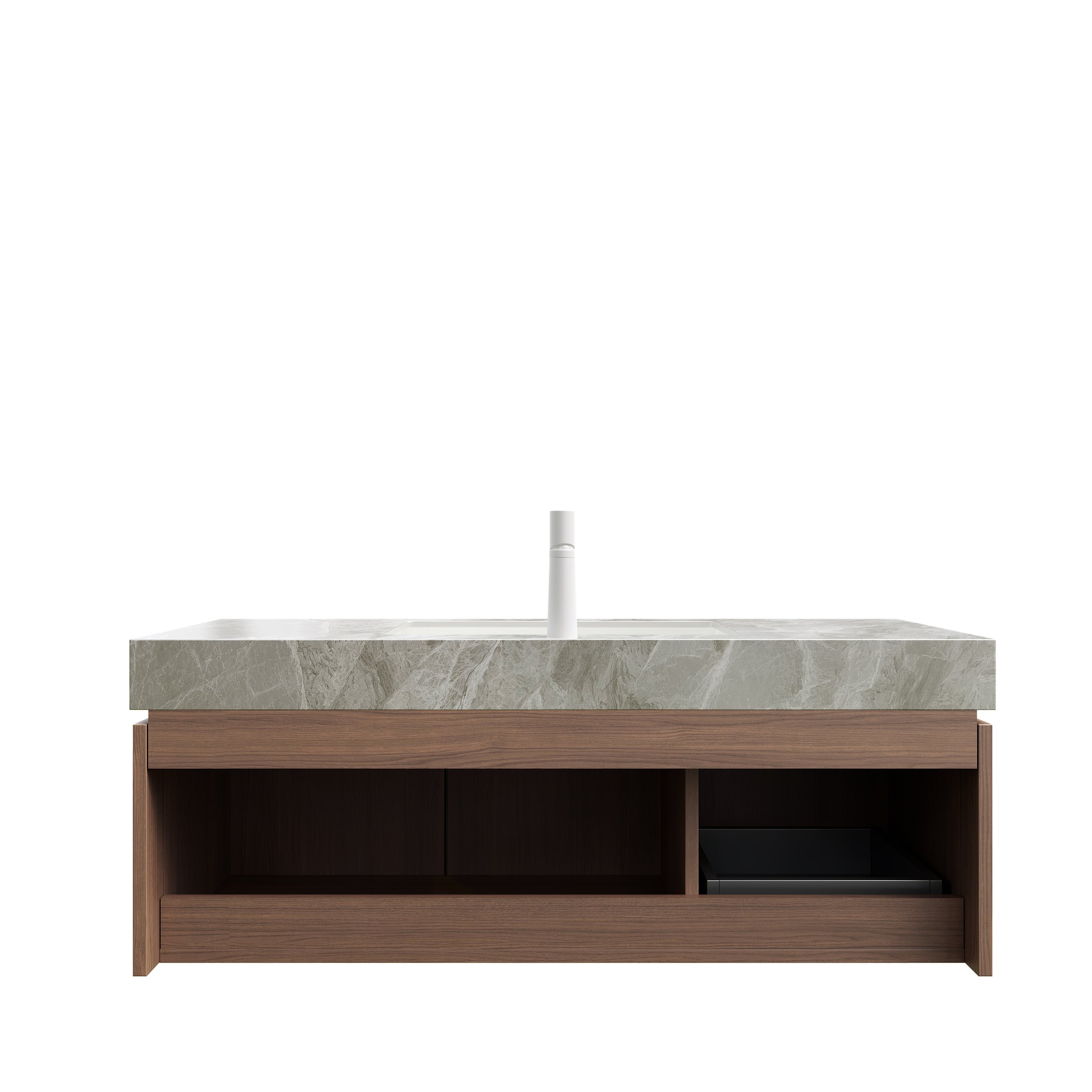 MURI 48" Wall-Mounted Bathroom Vanity with Light Gray Sintered Stone Top & Ceramic Sink, Floating Cabinet with Drawer and Door, Brown Oak Woodgrain, Pre-Assembled