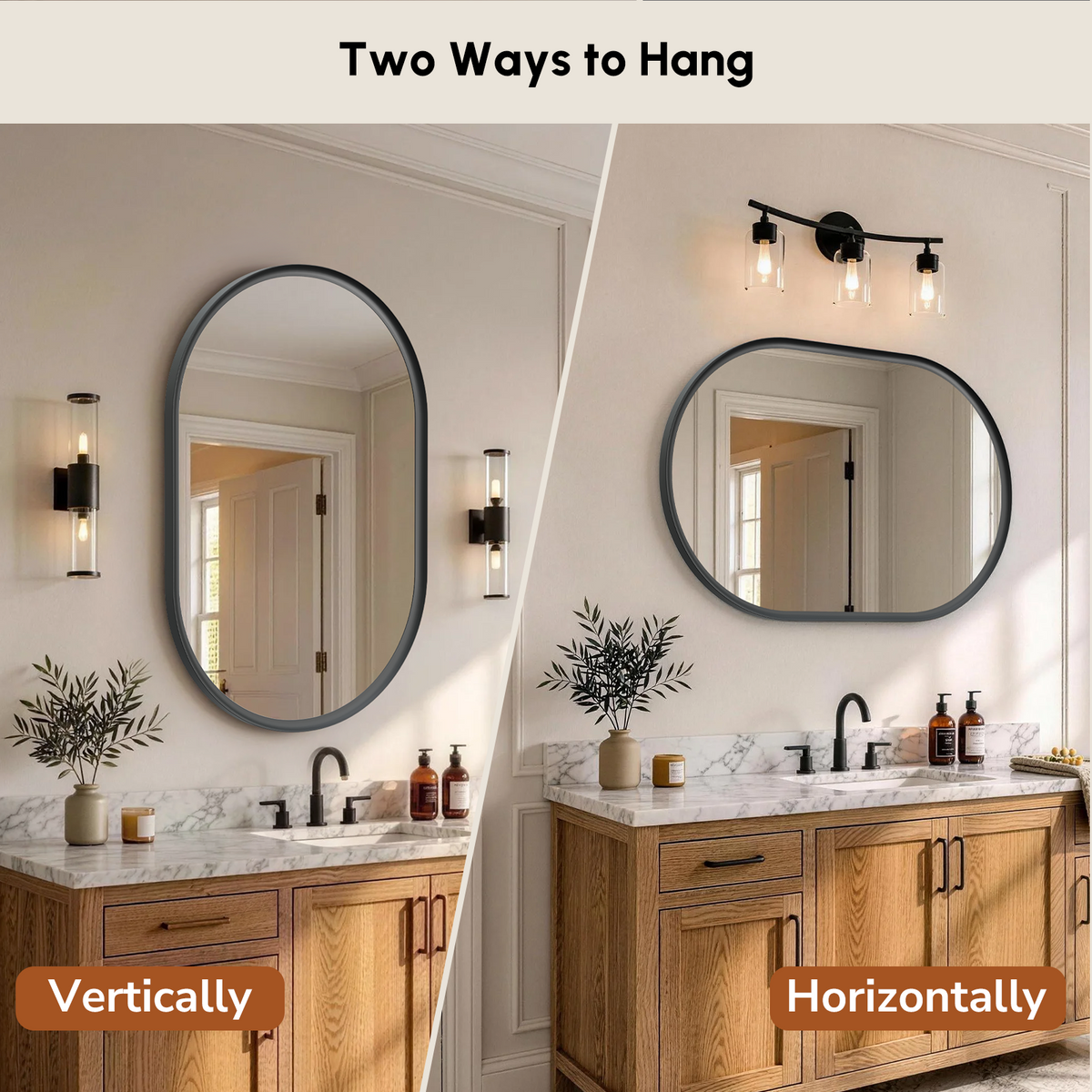 USHOWER Curva Black Oval Mirror 24x36 Inch, Oval Bathroom Mirror