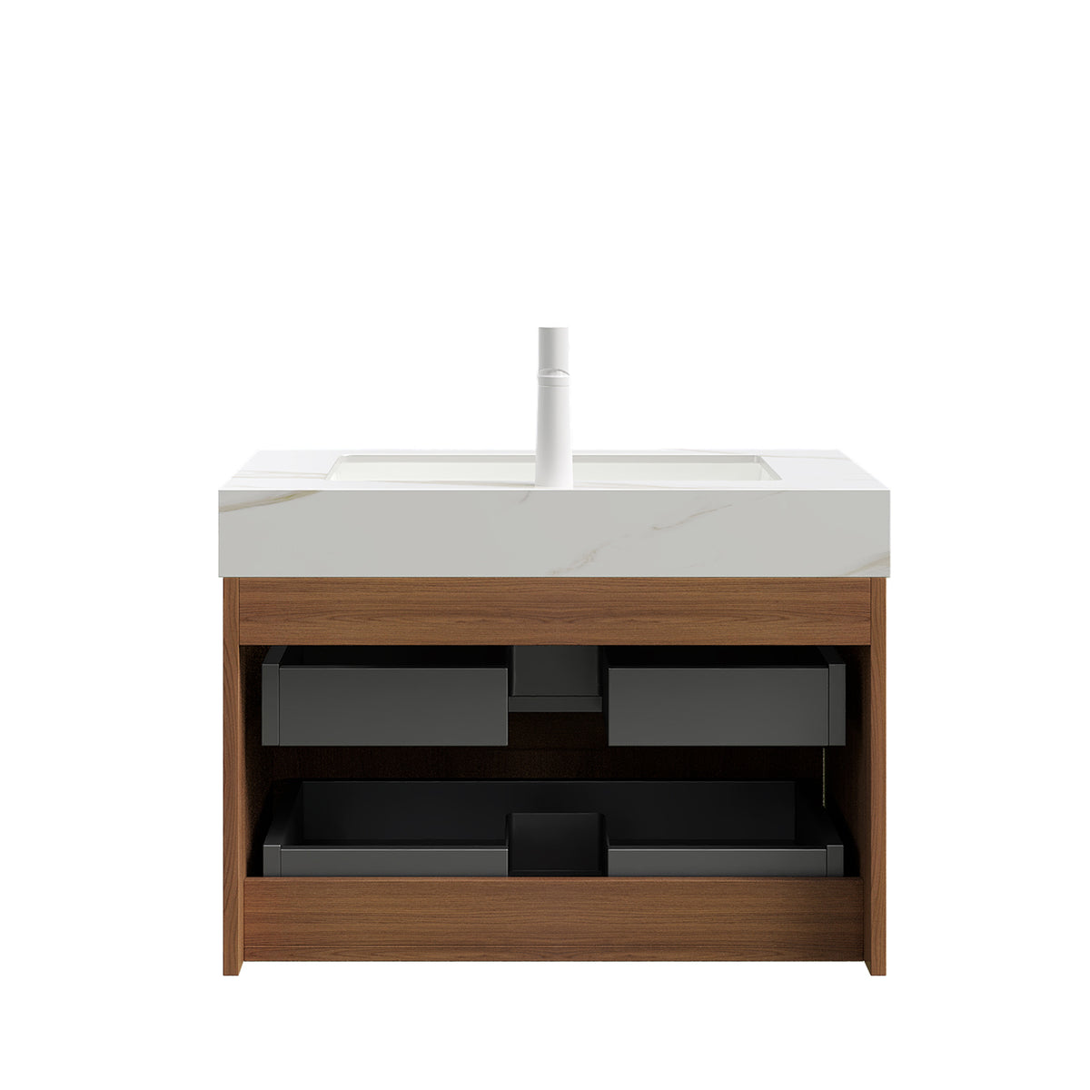 TILLEY 30" Floating Bathroom Vanity with Calacatta Gold Sintered Stone Top, Ceramic Undermount Sink, 2 Drawers, Brown Oak Woodgrain, Pre-Assembled