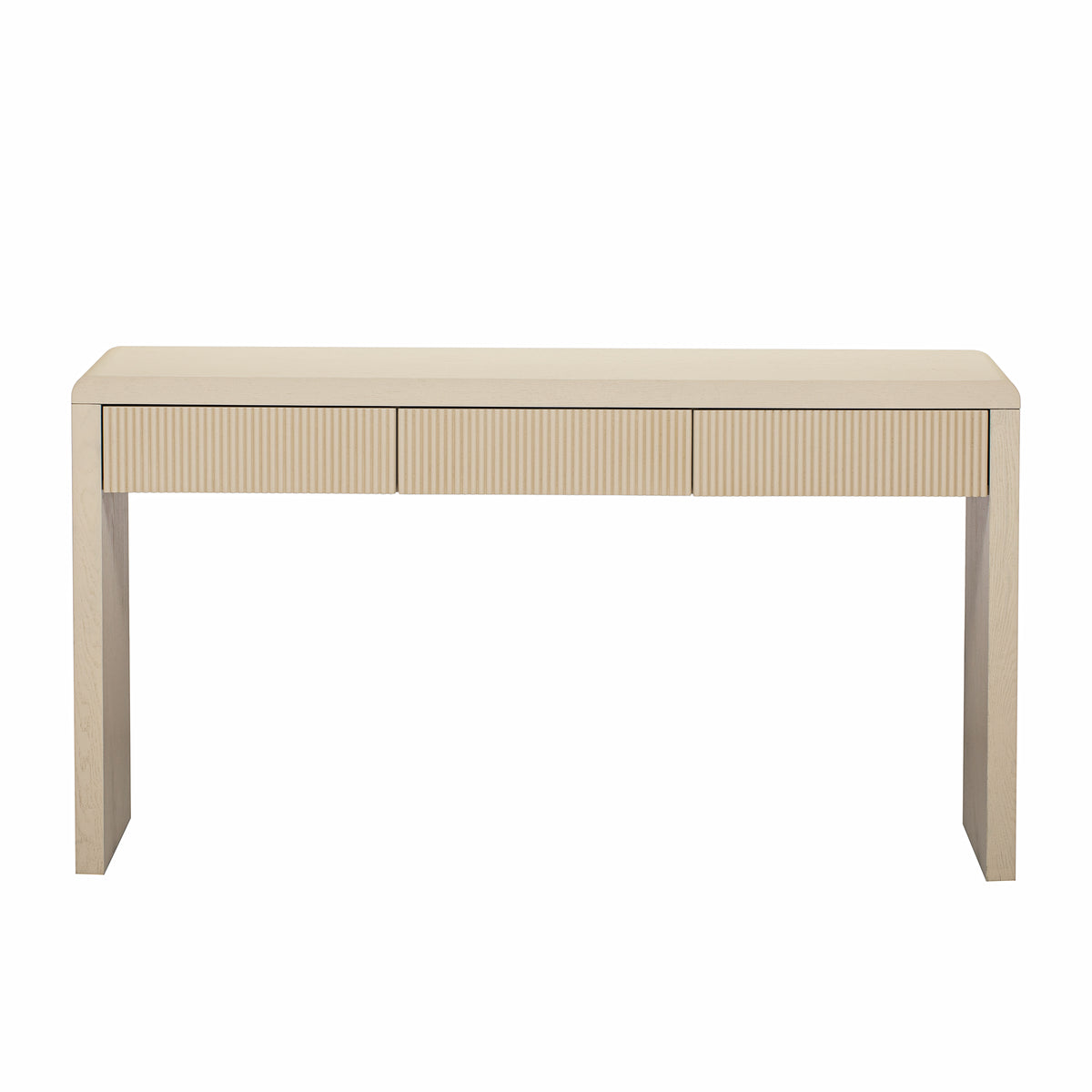 TREXM Rustic Fluted Console Table with 3 Drawers, Solid Wood Veneer Entryway Sofa Table with Natural Wood Grain, Apricot
