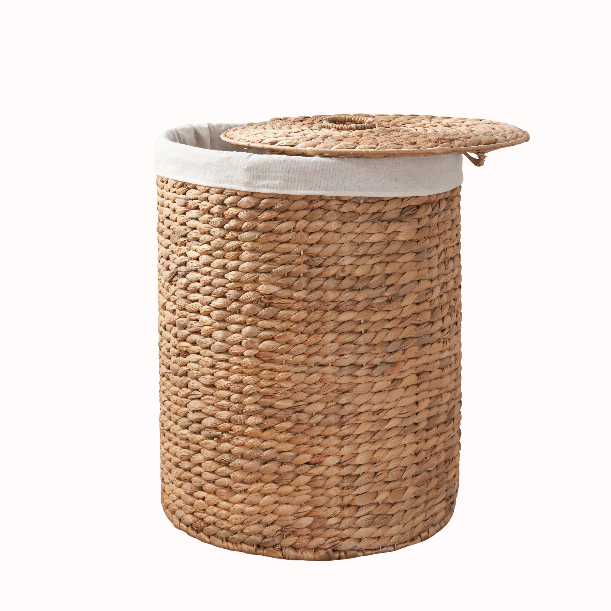 Ludmilla Tall Round Water Hyacinth Laundry Hamper with Lid – Handwoven Wicker Clothes Basket with Removable Liner for Bedroom& Home Storage, Natural Brown, 15" x 15" x 20"
