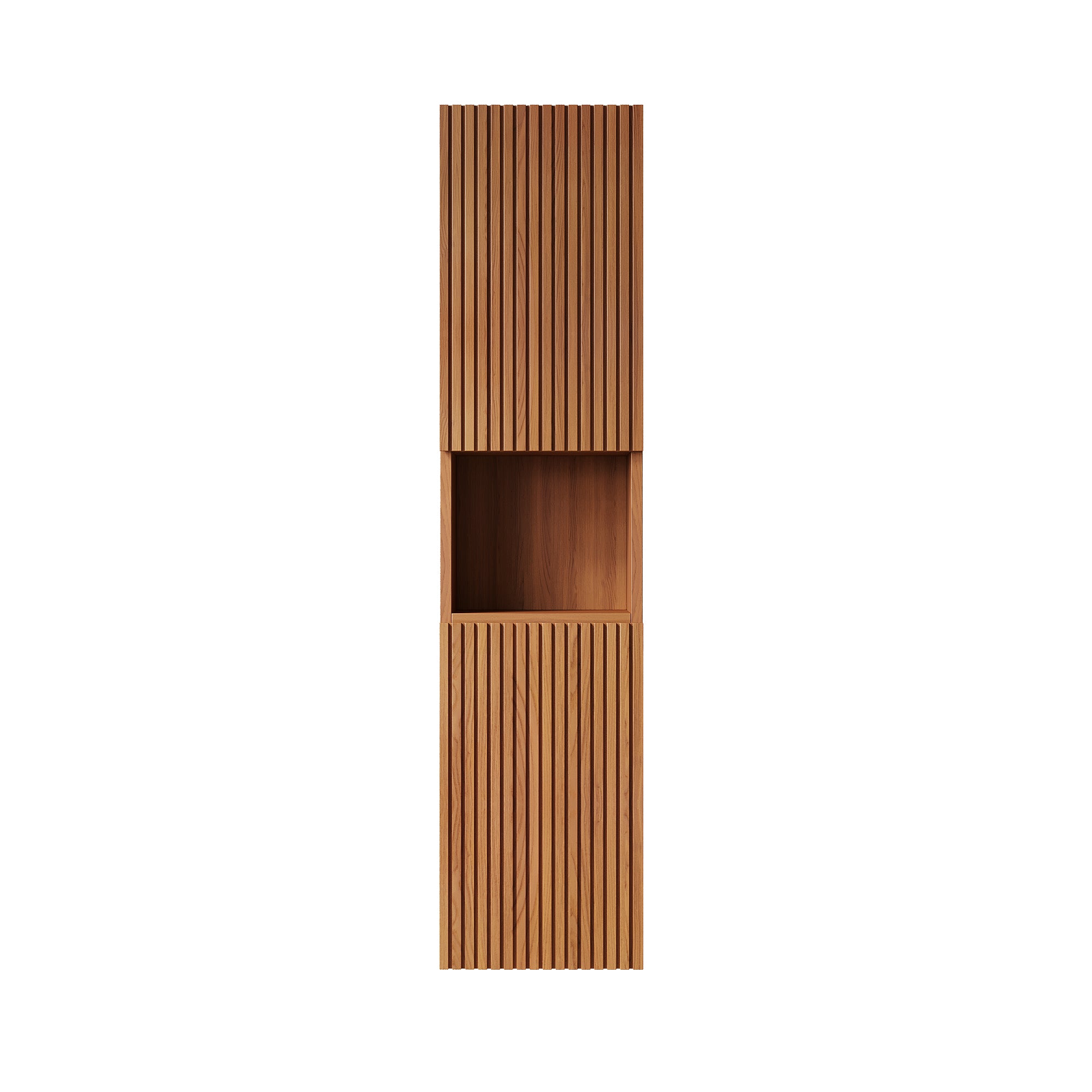 MITCH 59" Tall Bathroom Wall Mounted Cabinet, Narrow Storage Cabinet with Doors and Shelves, Suitable for Small Spaces, Applicable to Bathroom, Living Rooms and Laundry, Brown Oak Woodgrain Color