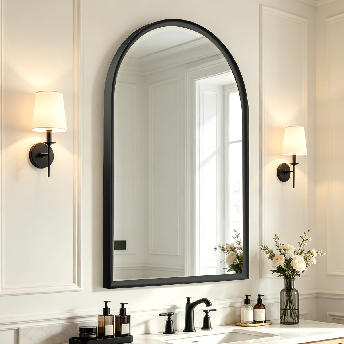 USHOWER Curva Black Arched Mirror 24x36 Inch, Arched Bathroom Mirror