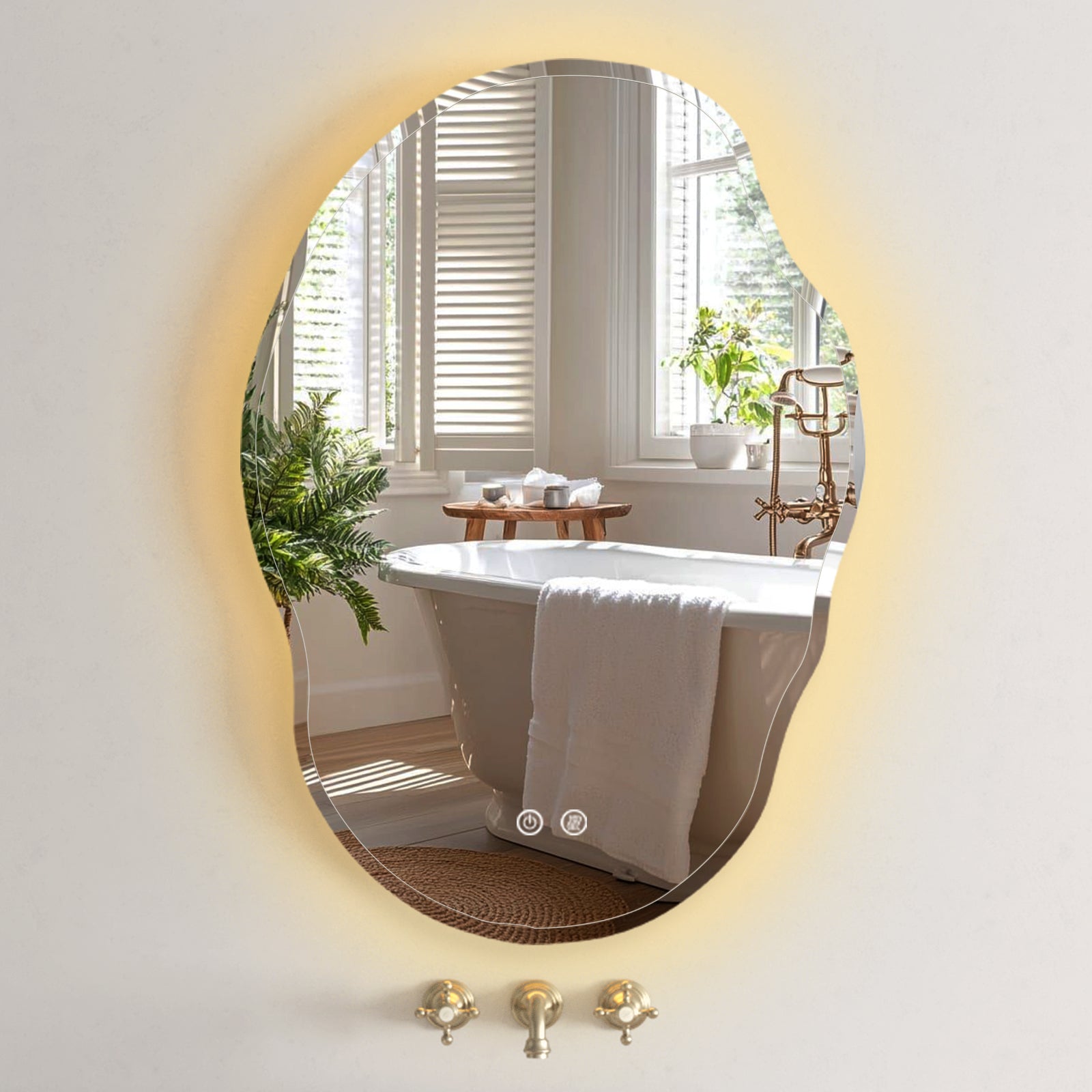 USHOWER Klara Series – Irregular Shaped LED Bathroom Mirror 25'' x 35''