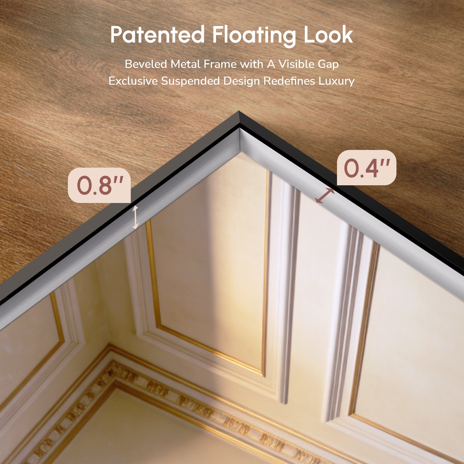 USHOWER Floating Mirror with Lights, LED Bathroom Mirror 24''x 36''