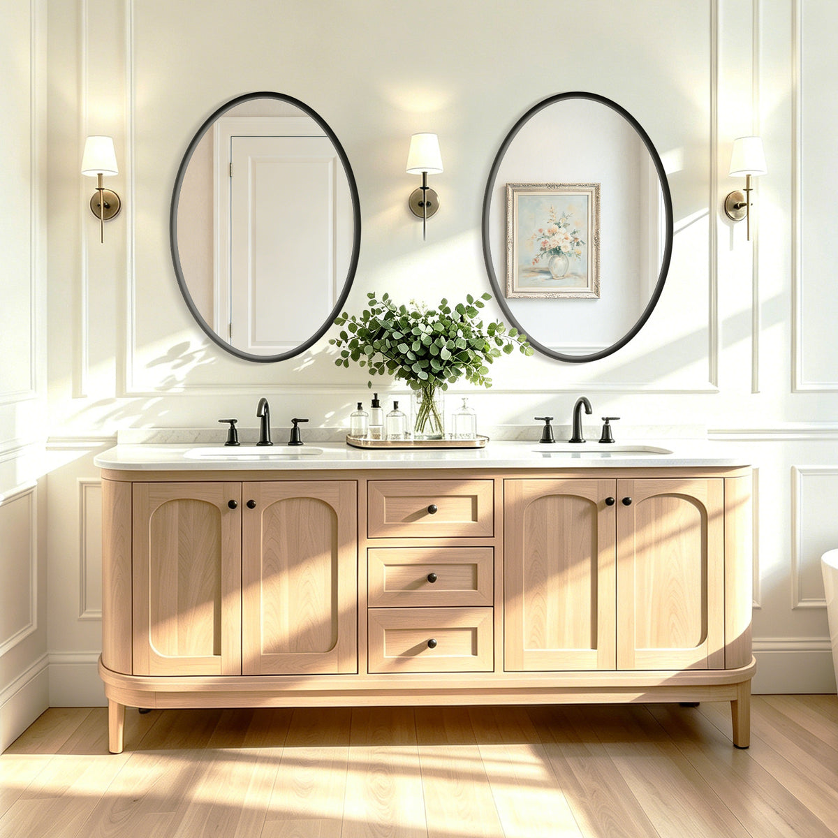 USHOWER Curva Black Oval Bathroom Mirror, 20x28 Inch Oval Mirror