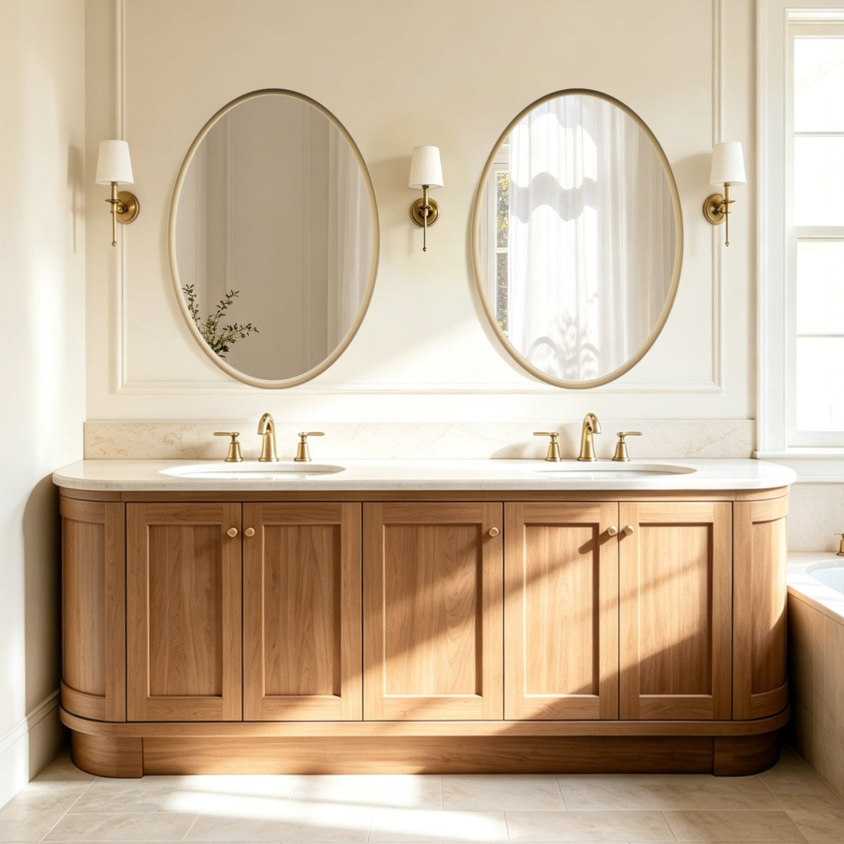 USHOWER Curva Brushed Gold Oval Bathroom Mirror, 20x28 Inch Oval Mirror
