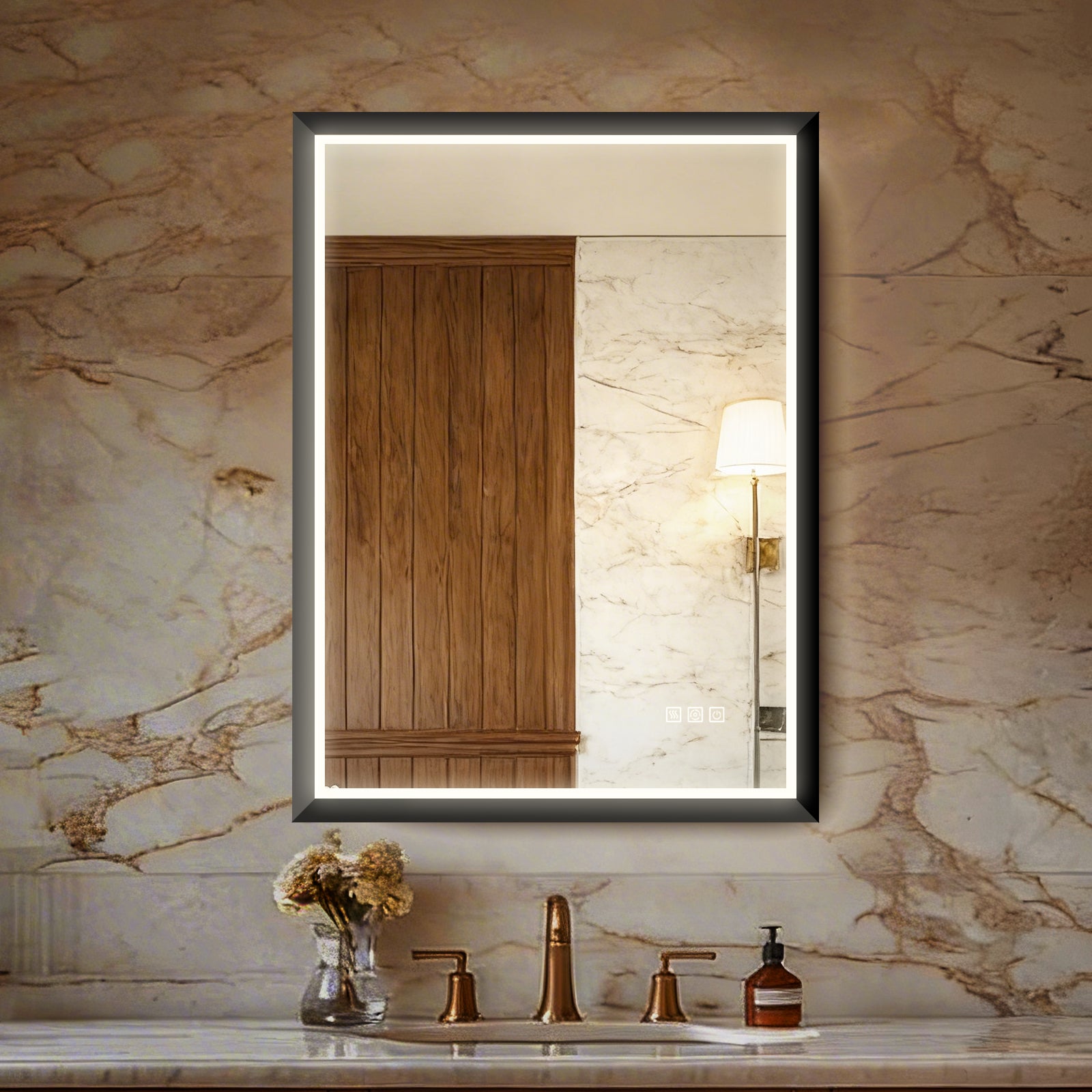 USHOWER Floating Mirror with Lights, LED Bathroom Mirror 22''x 30''