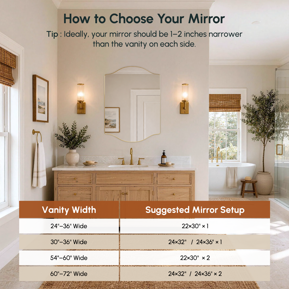 Stainless Steel Frame Gold Double Arch Bathroom Mirror – 22" x 30"