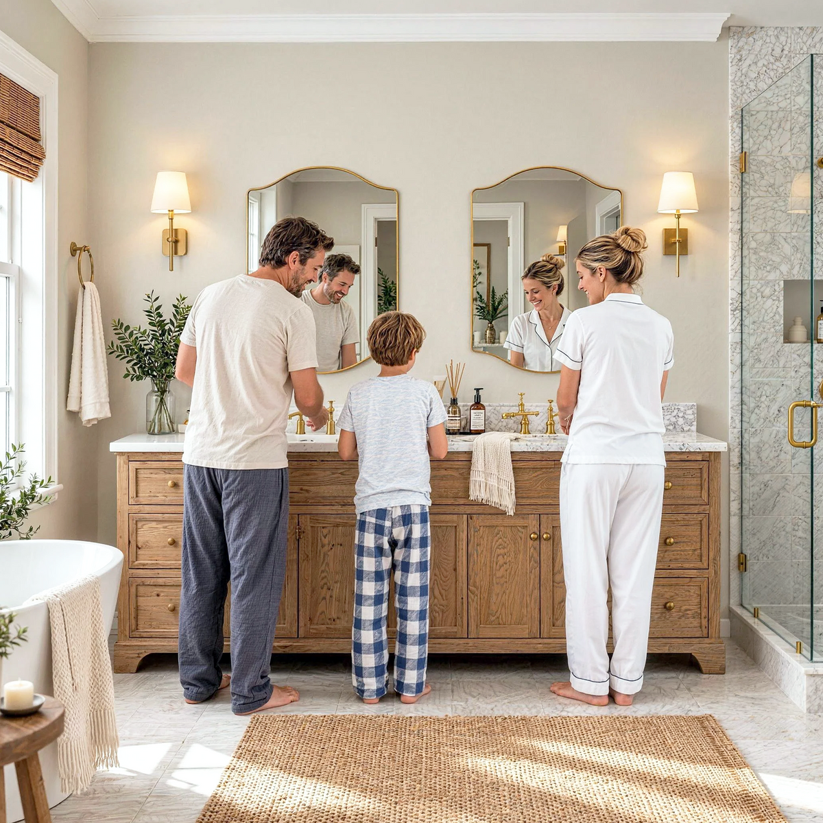 Stainless Steel Frame Gold Double Arch Bathroom Mirror – 22" x 30"