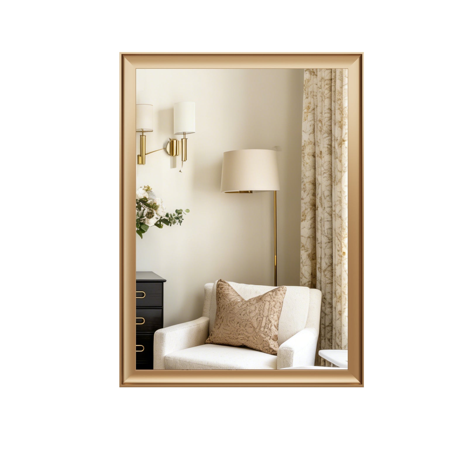 USHOWER Curva Mirror, Rectangular Gold Metal Framed Mirror, 22'' x 30''