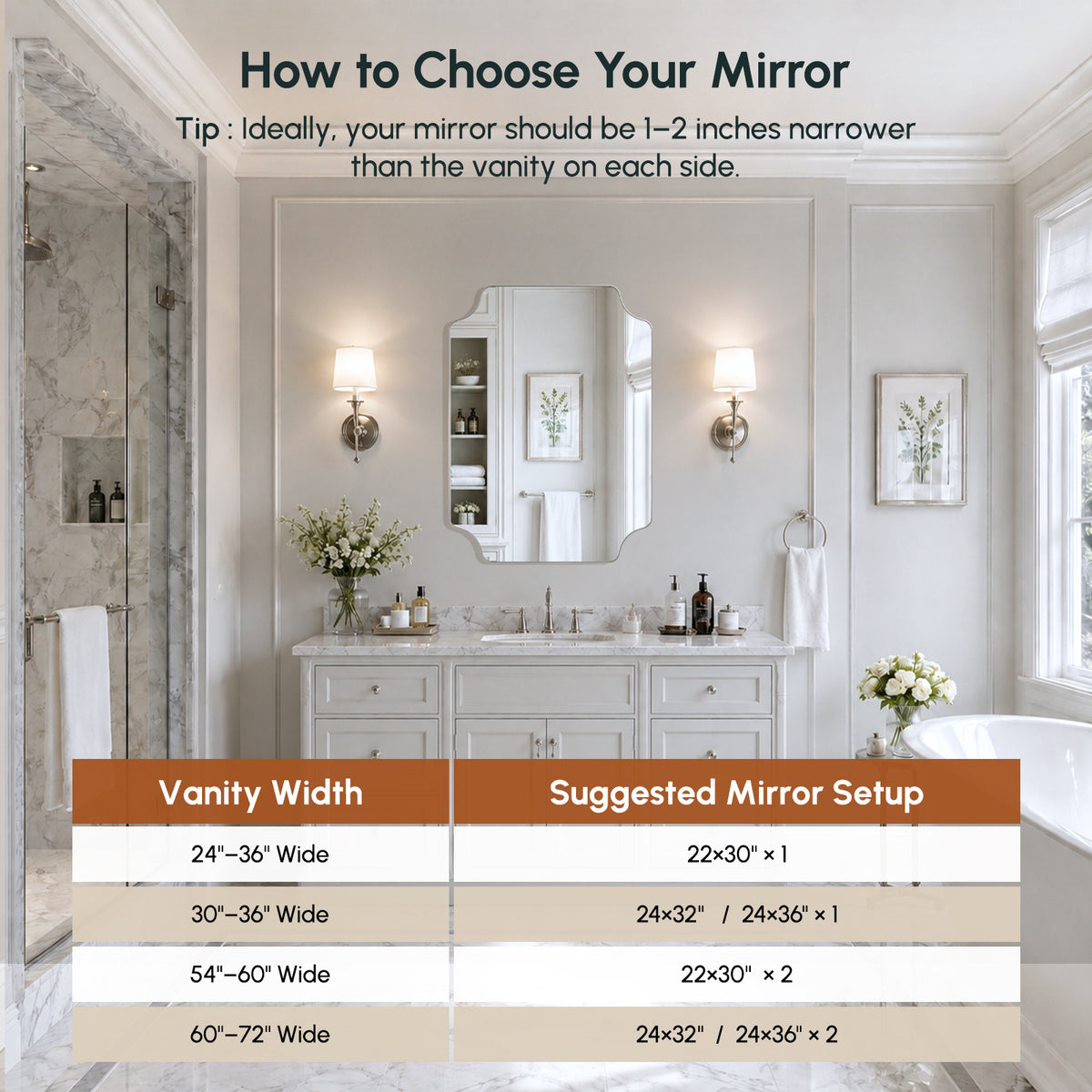 Stainless Steel Frame Silver Scalloped Bathroom Mirror – 22" x 30"