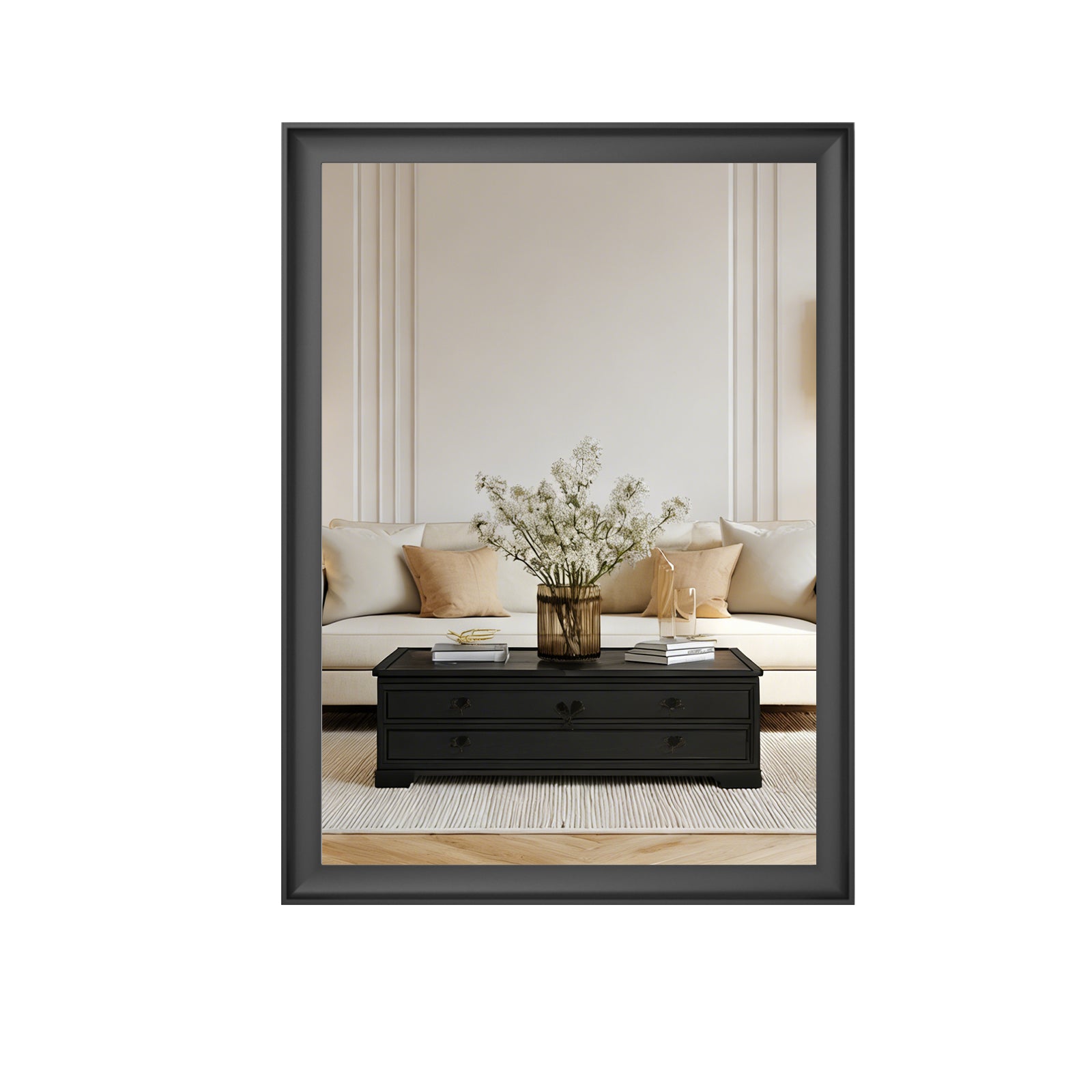 USHOWER Curva Mirror, Rectangular Black Metal Framed Mirror, 22'' x 30''