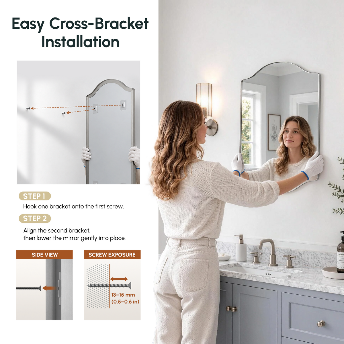 Stainless Steel Frame Silver Double Arch Bathroom Mirror – 22" x 30"