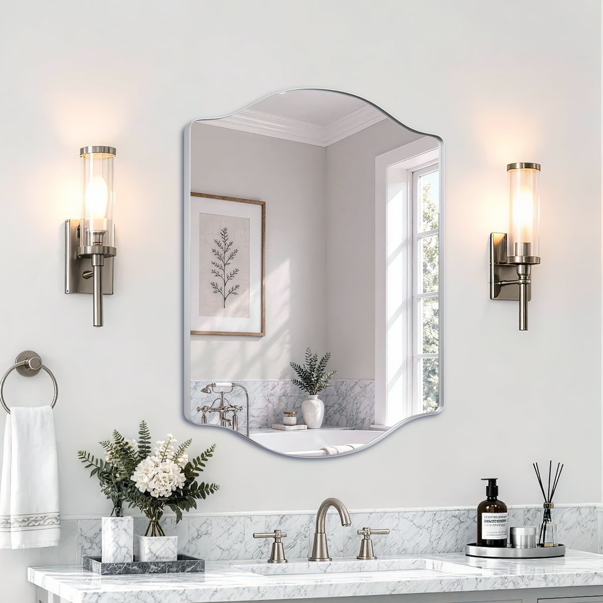 Stainless Steel Frame Silver Double Arch Bathroom Mirror – 22" x 30"