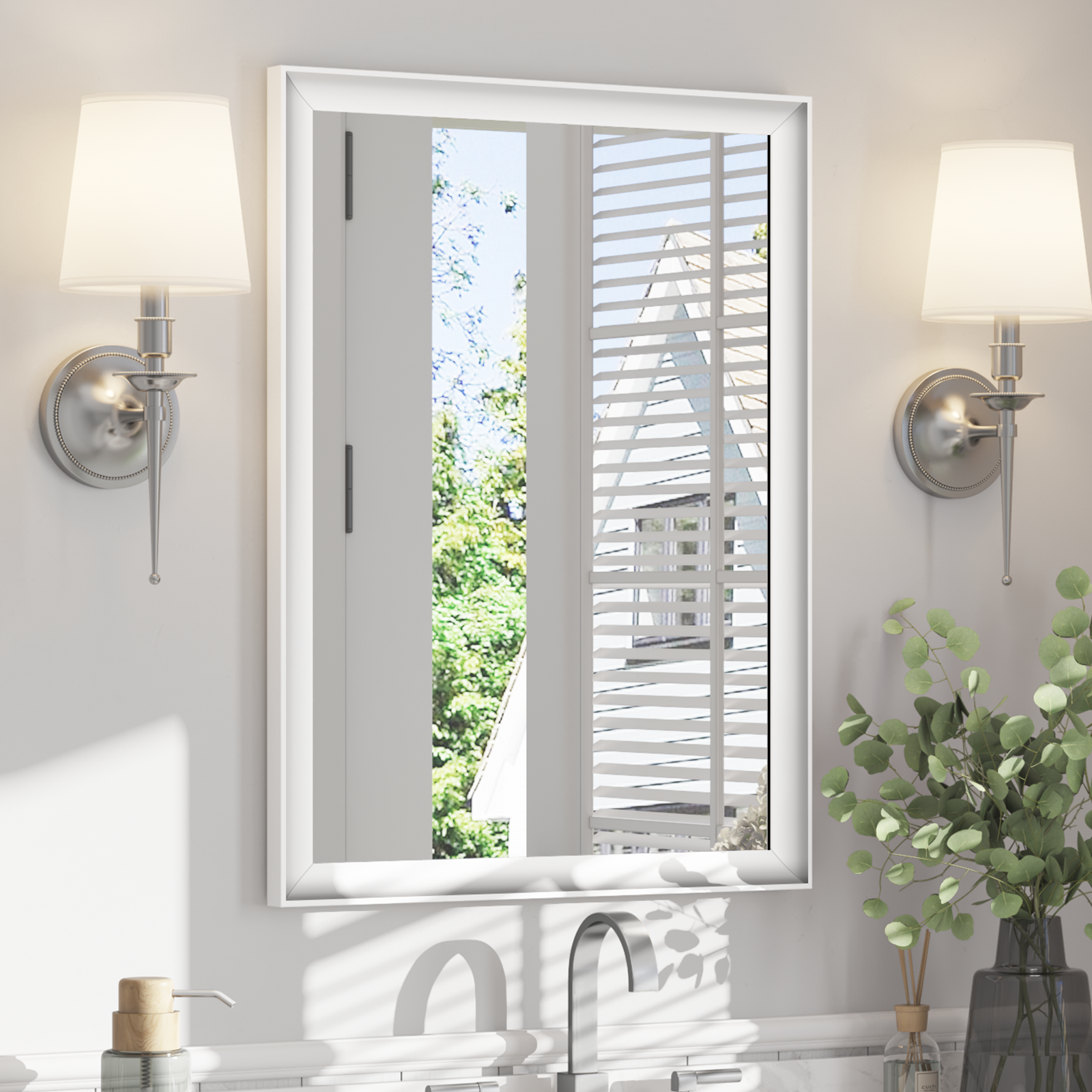 USHOWER Curva Mirror, Rectangular White Metal Framed Mirror, 22'' x 30''