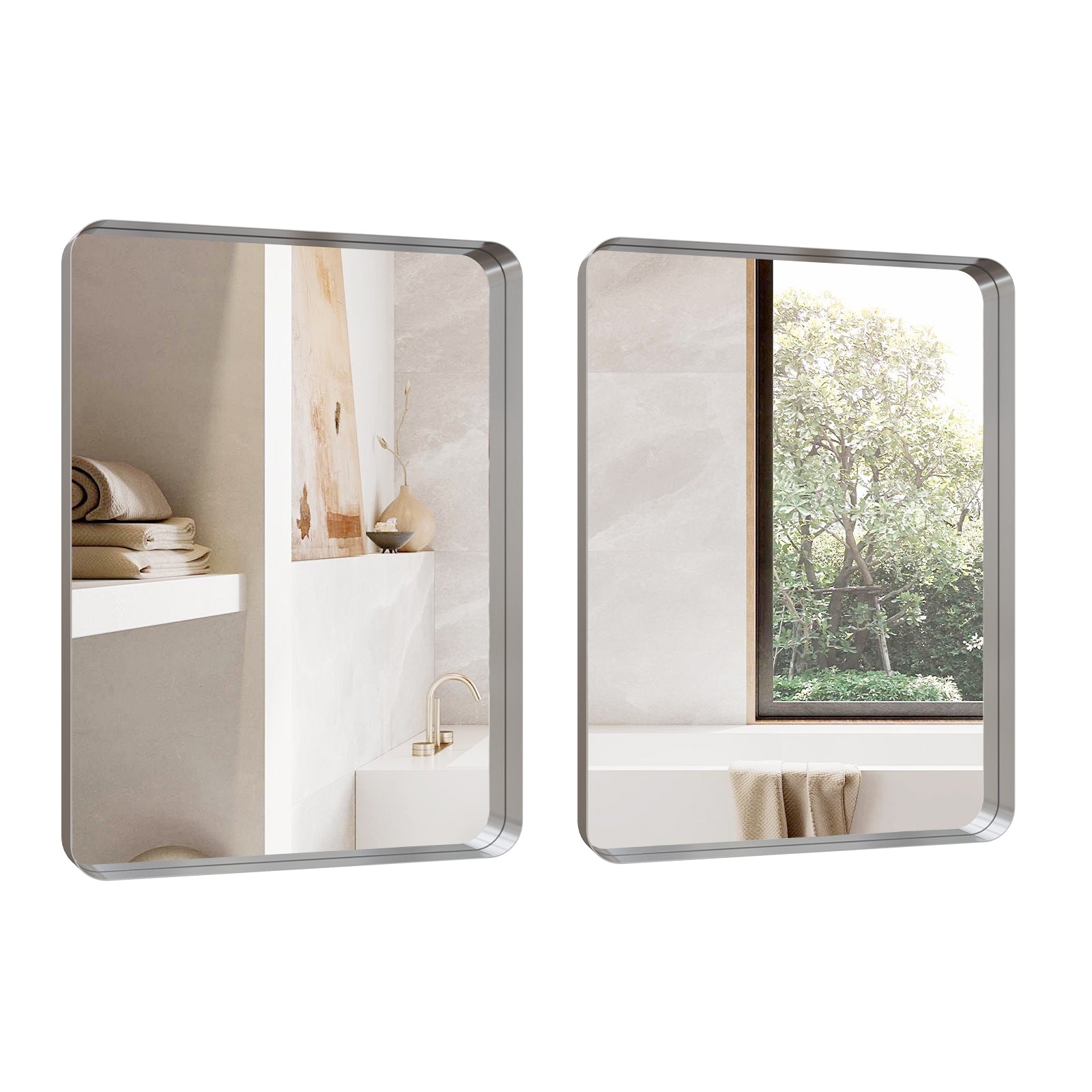 USHOWER 22 x 30 inch rectangular brushed nickel frame bathroom mirrors set of 2 modern wall vanity mirrors